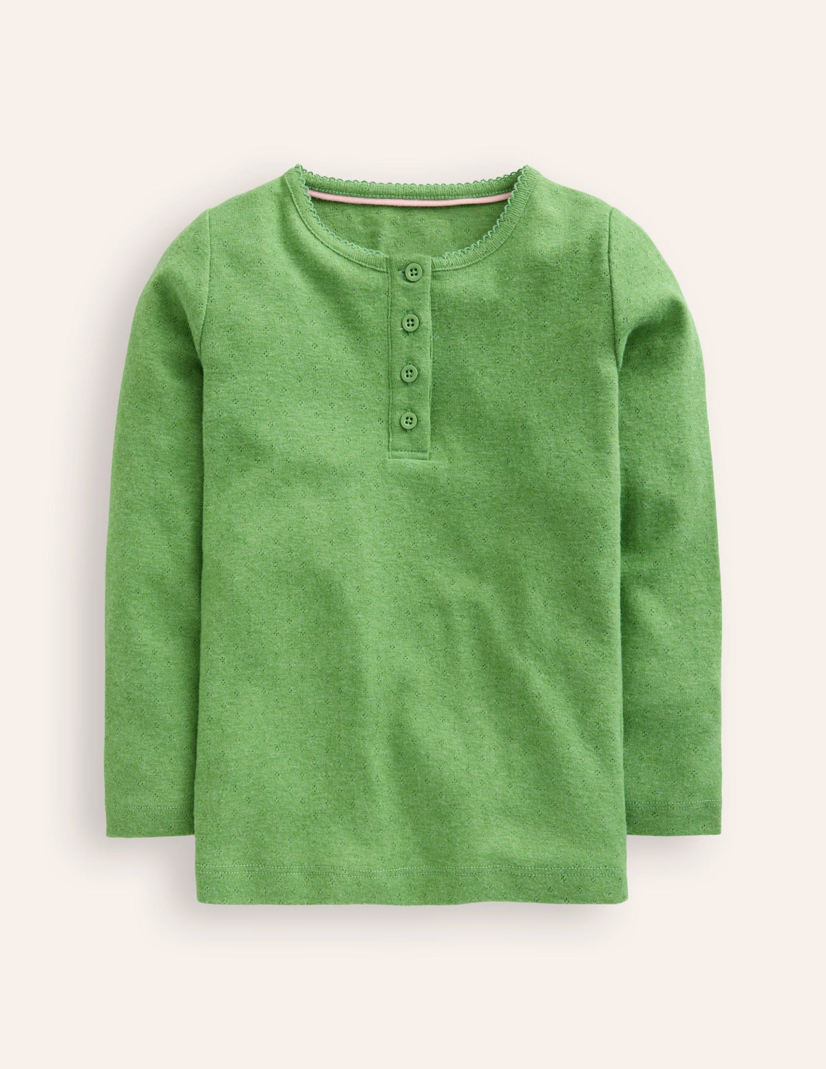 Henley Pointelle Top-Iguana Green - Image 1