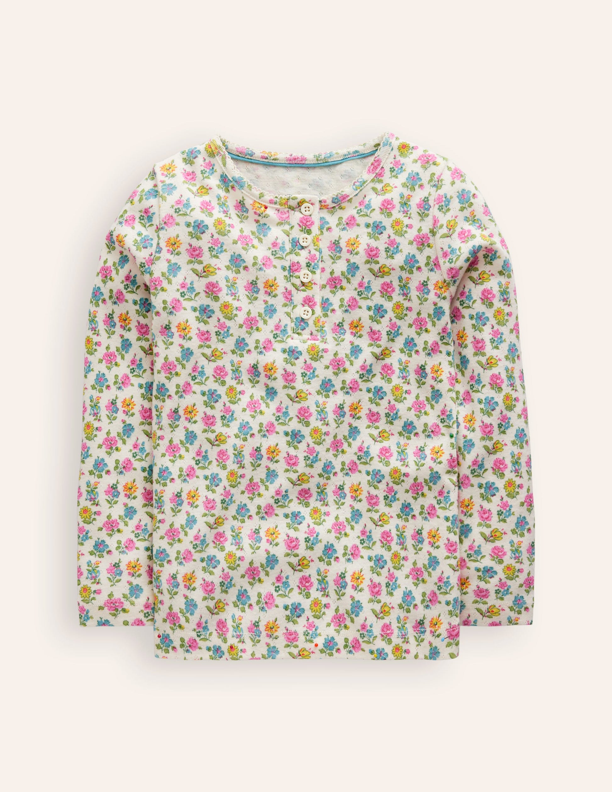 Henley Pointelle Top-Multi Tiny Floral-1