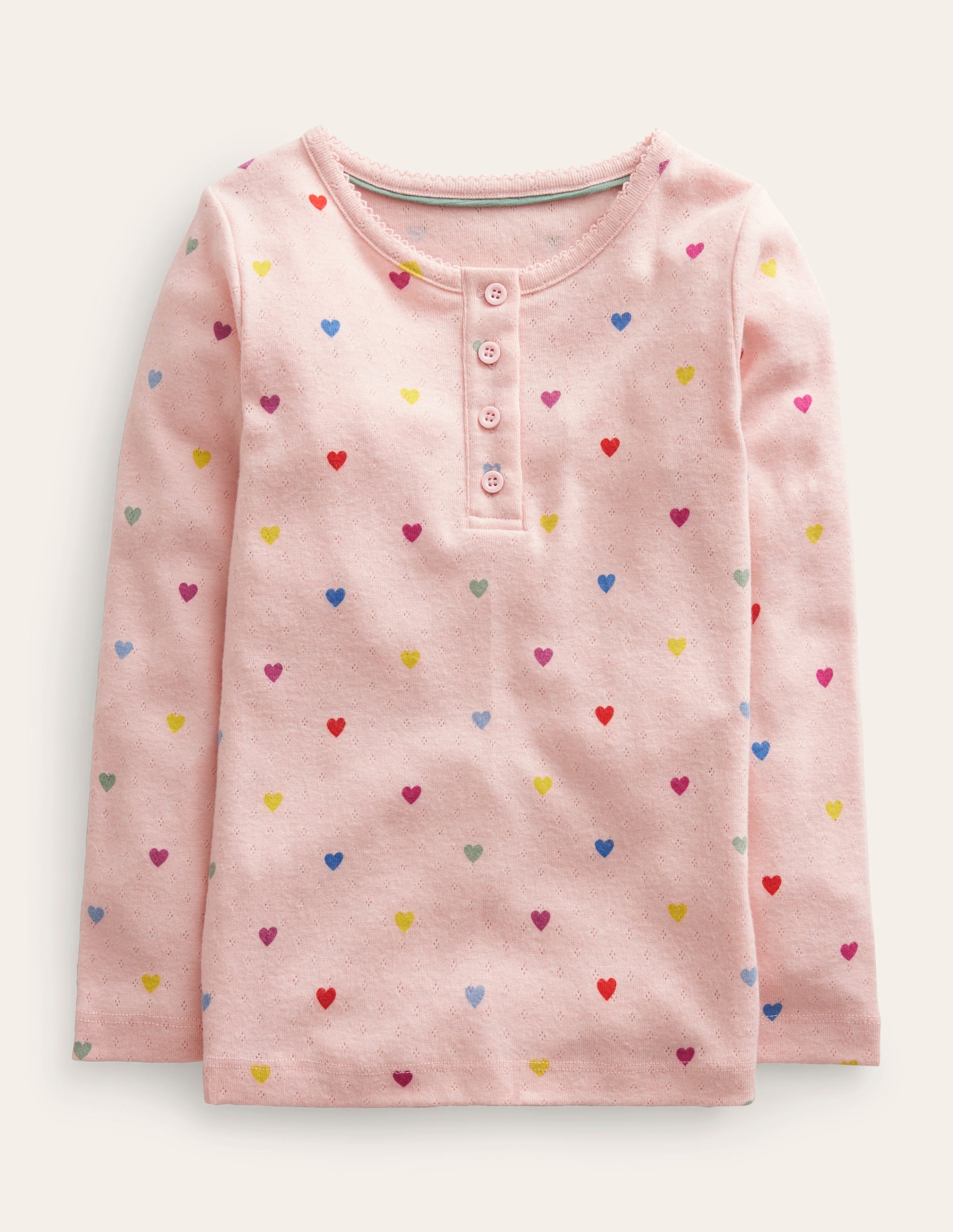 Henley Pointelle Top-Provence Pink Hearts - Image 1