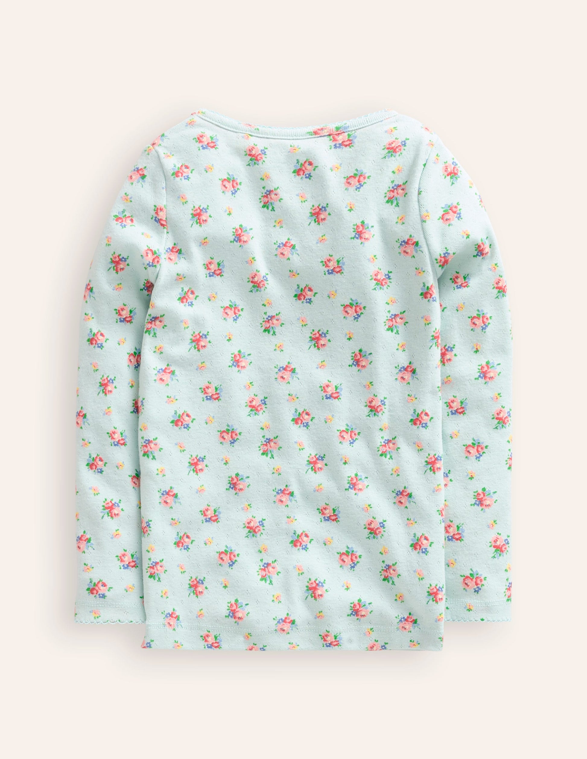 Long Sleeve Pointelle Top-Pale Green Floral Bouquet-2