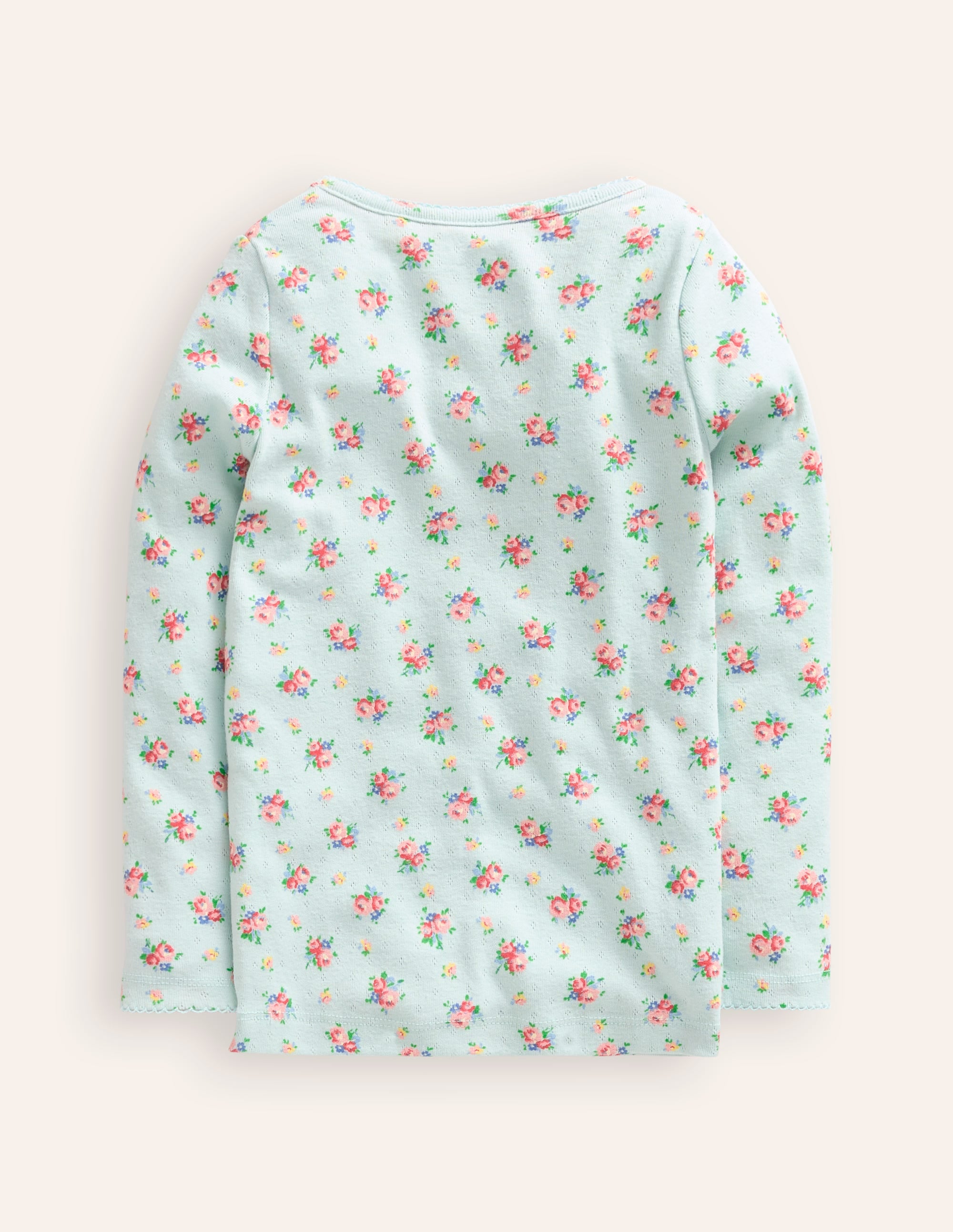 Long Sleeve Pointelle Top-Pale Green Floral Bouquet - Image 2