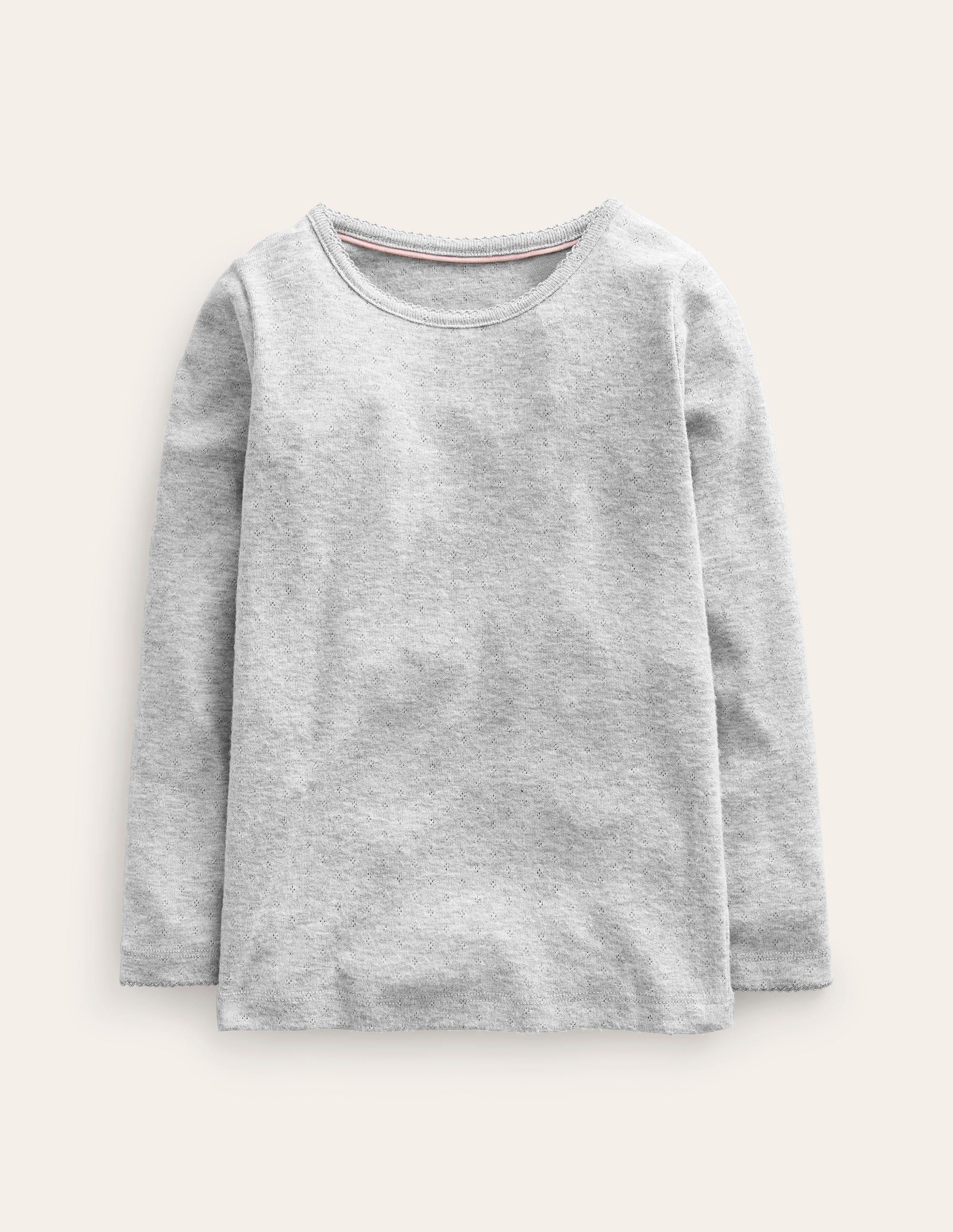 Long Sleeve Pointelle Top-Grey Marl - Image 1