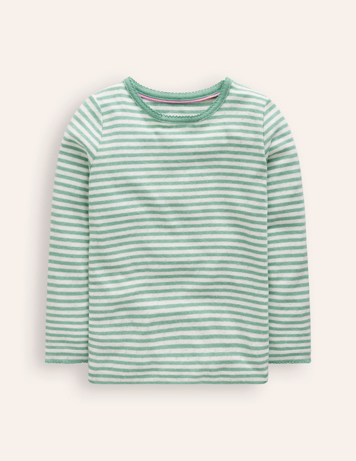 Long Sleeve Pointelle Top-Ivory/Eucalyptus Stripe-1