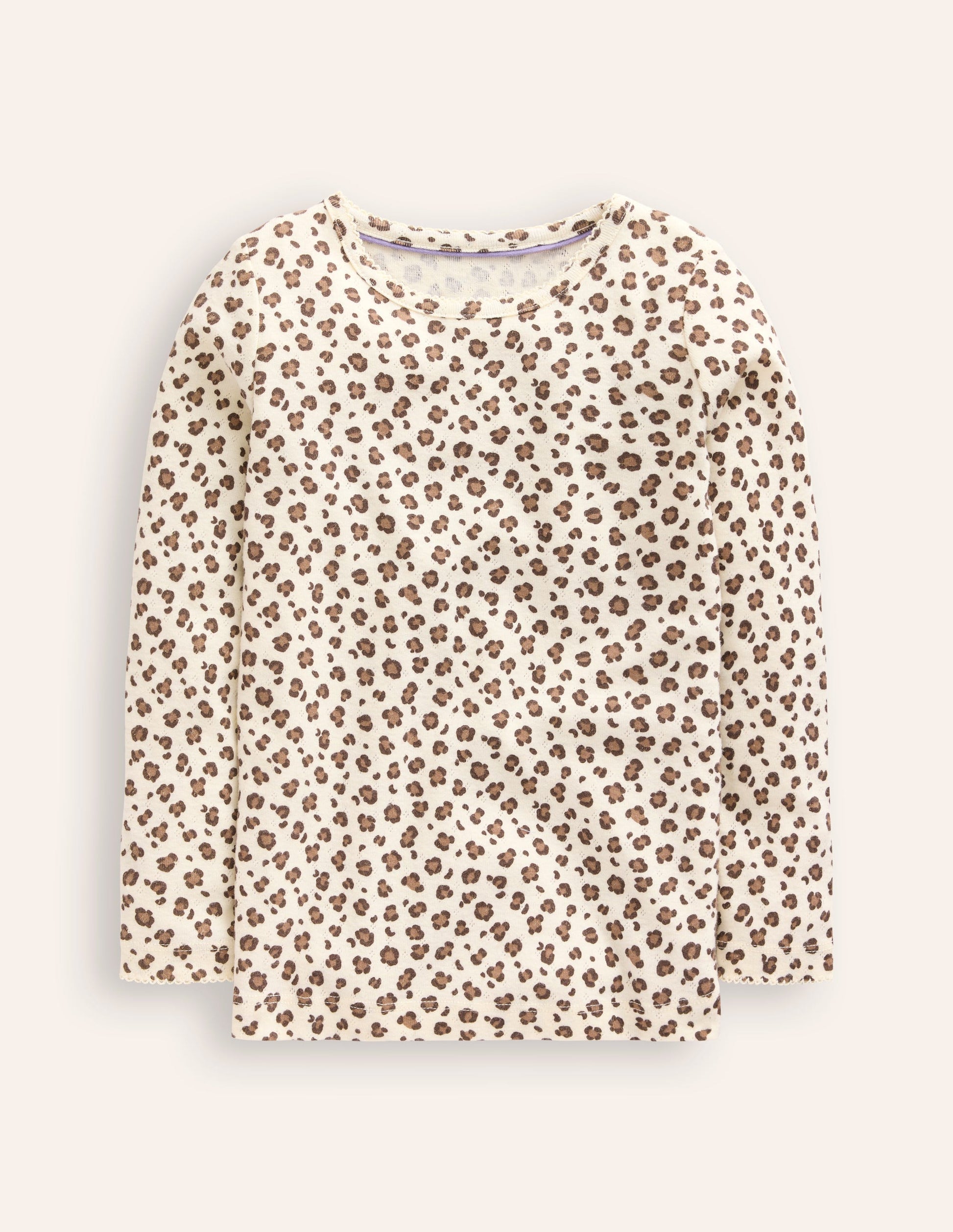 Long Sleeve Pointelle Top-Leopard-1