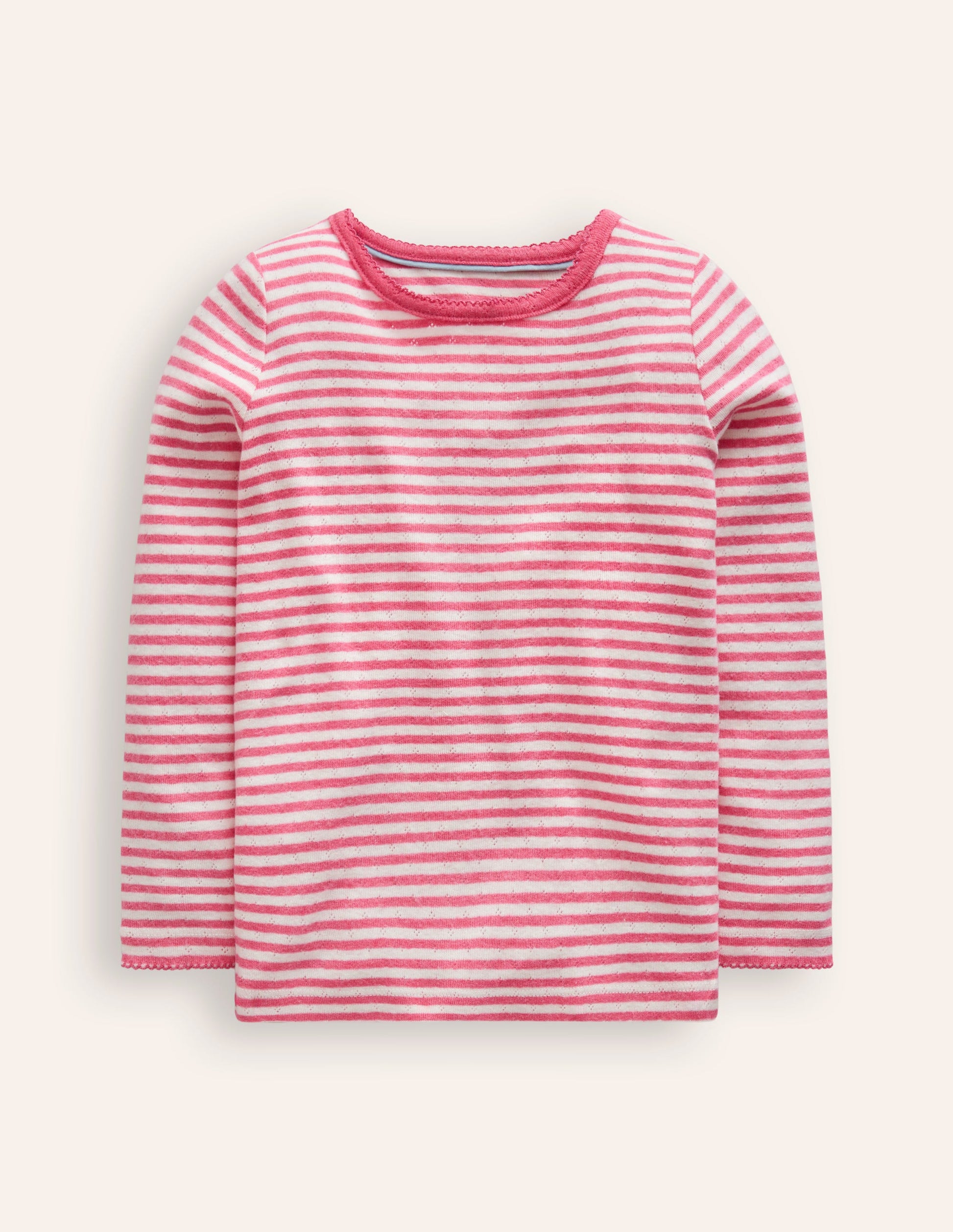 Long Sleeve Pointelle Top-Ivory/ Rose Petal Pink-1