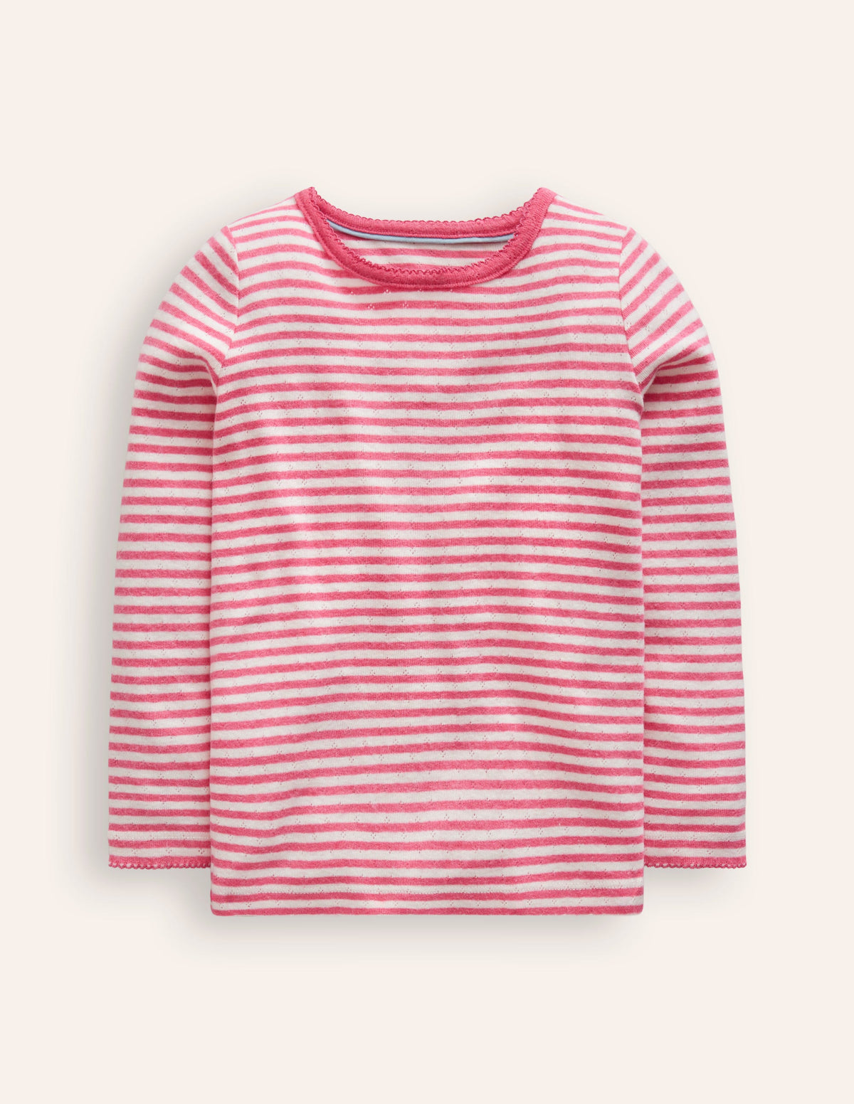 Long Sleeve Pointelle Top-Ivory/ Rose Petal Pink - Image 1