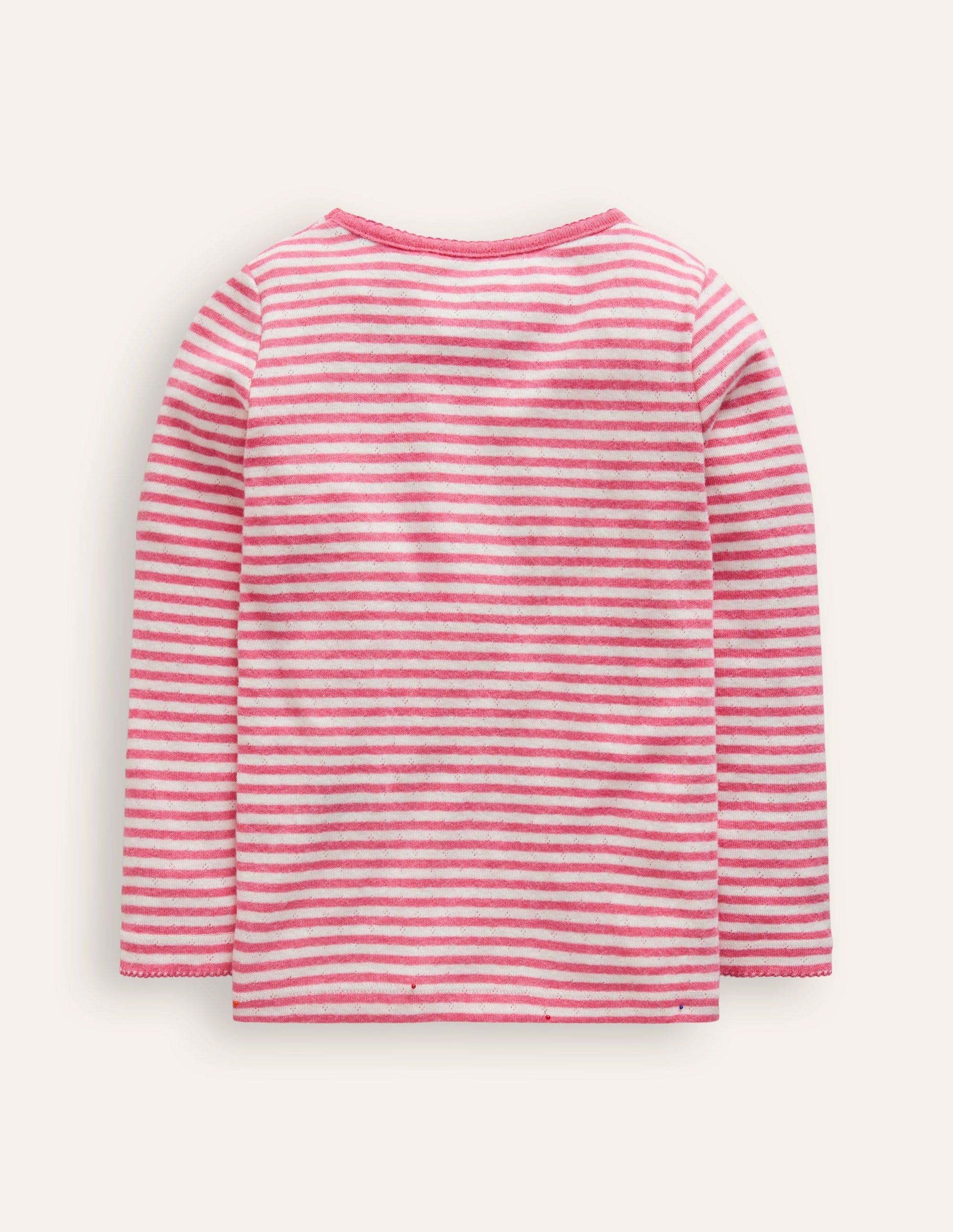 Long Sleeve Pointelle Top-Ivory/ Rose Petal Pink-2
