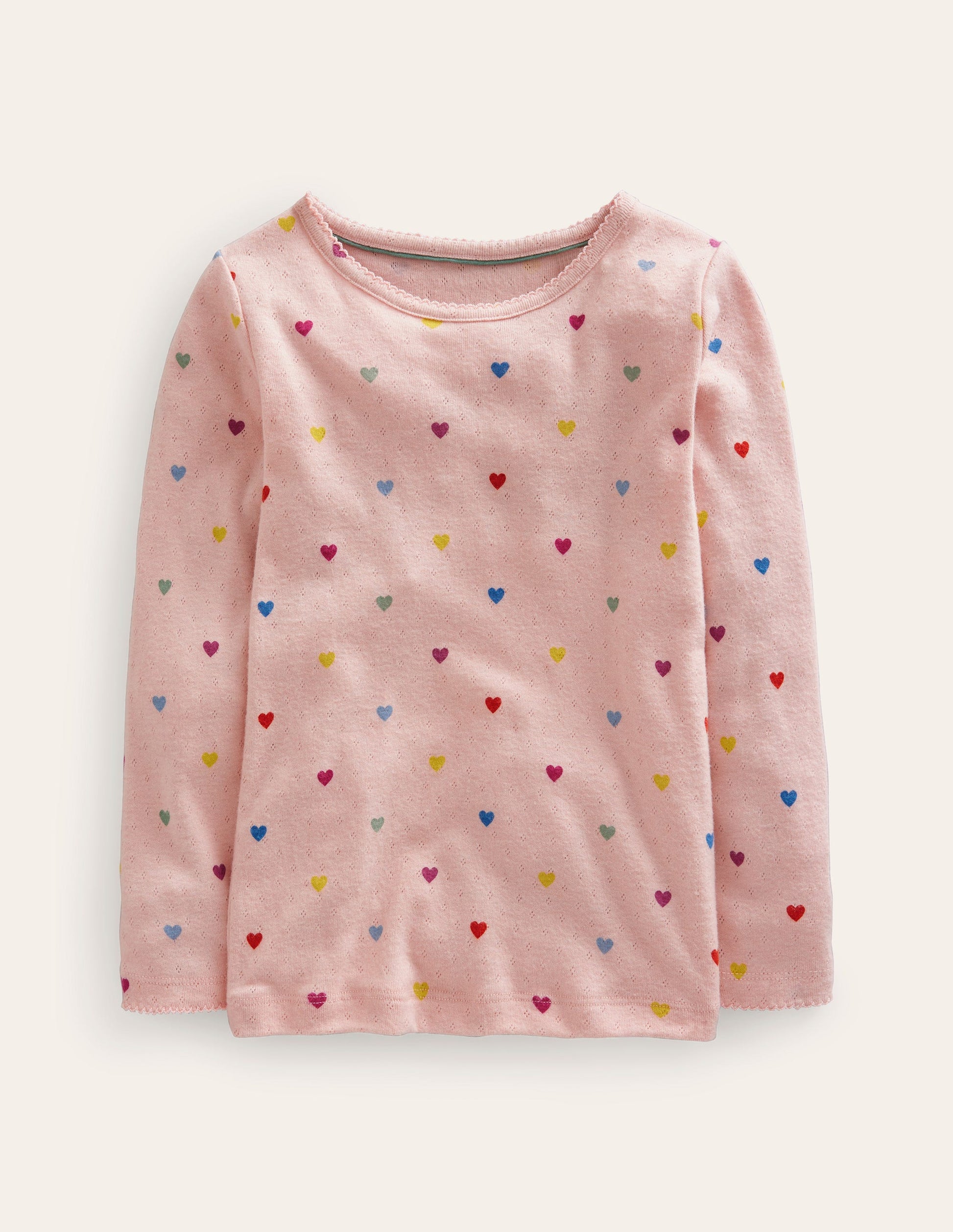Long Sleeve Pointelle Top-Provence Pink Hearts-1