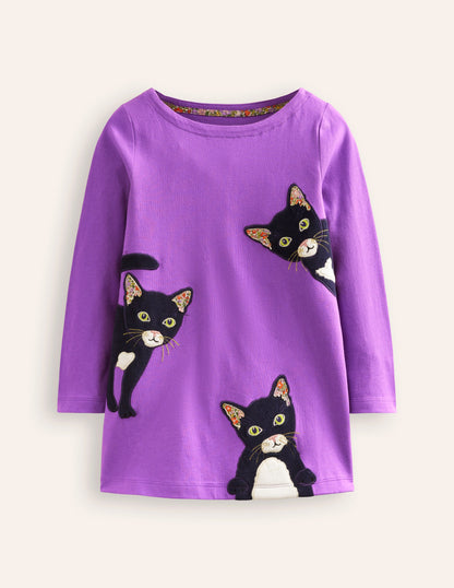 Appliqué Jersey Tunic-Purple Topaz Cats-1