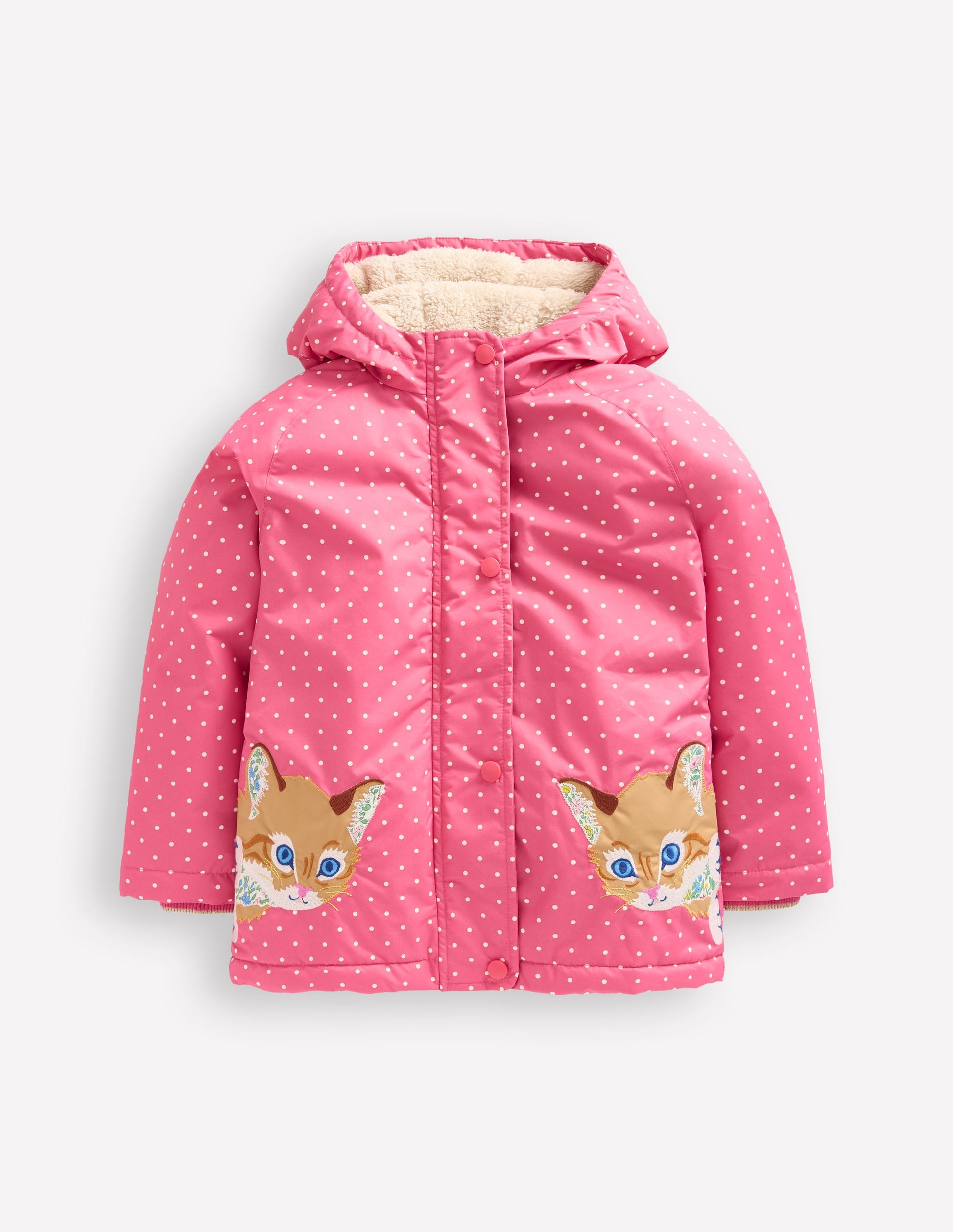 Sherpa Lined Anorak-Rose Pink Peeking Cats-1