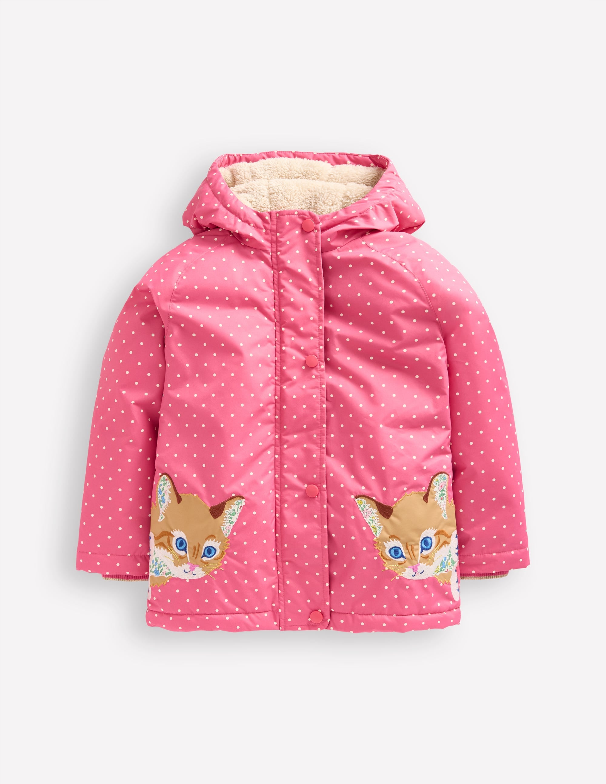 Sherpa Lined Anorak-Rose Pink Peeking Cats - Image 1