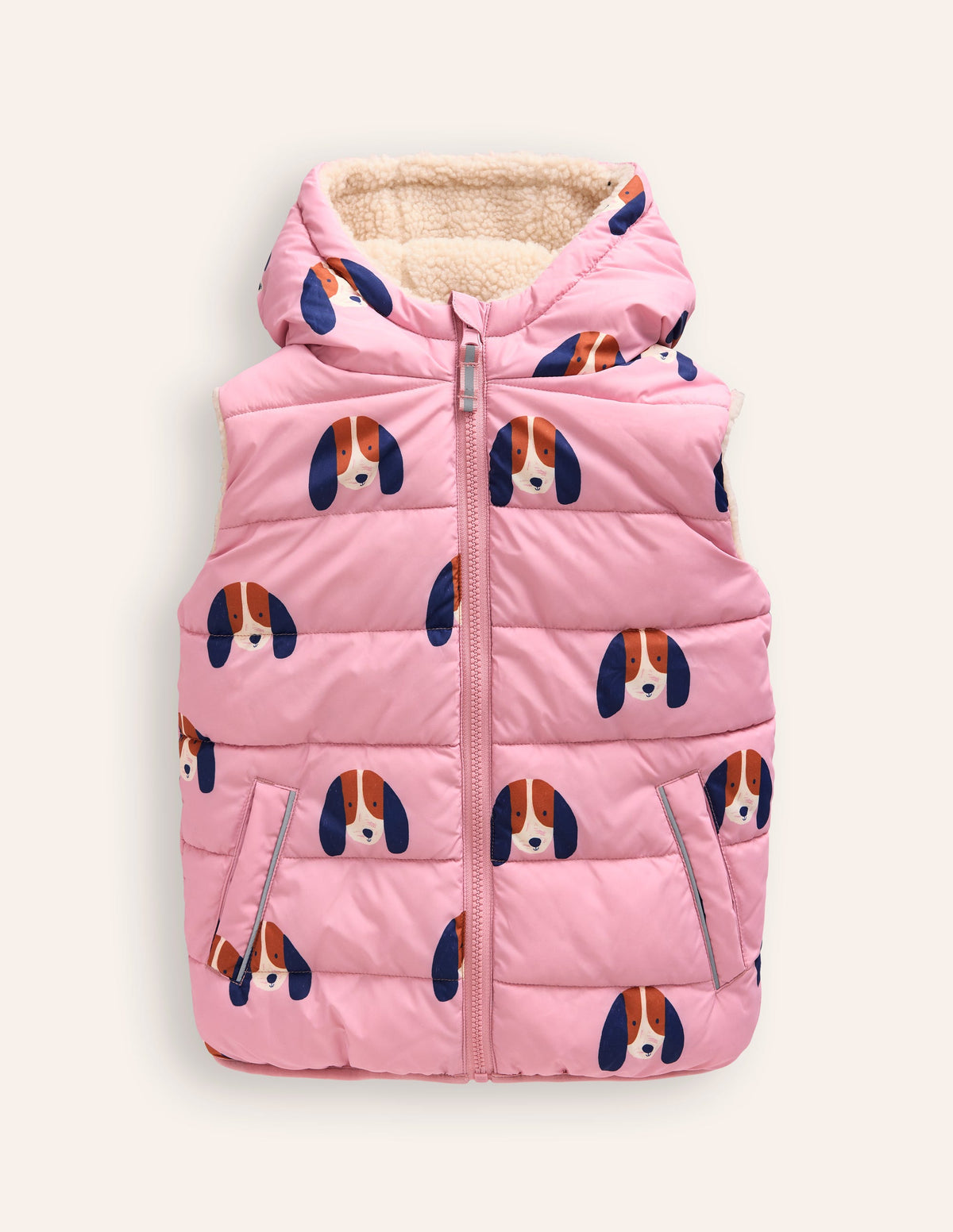 Borg Mix Reversible Gilet-Vintage Pink Pups - Image 3