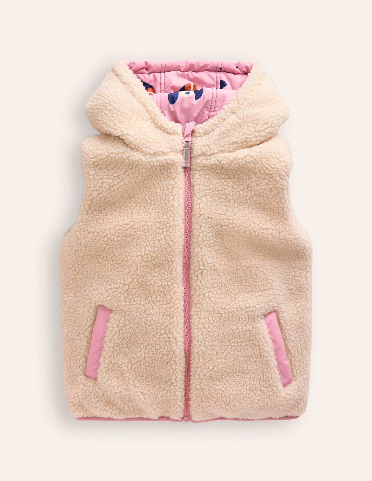 Borg Mix Reversible Gilet-Vintage Pink Pups - Image 6