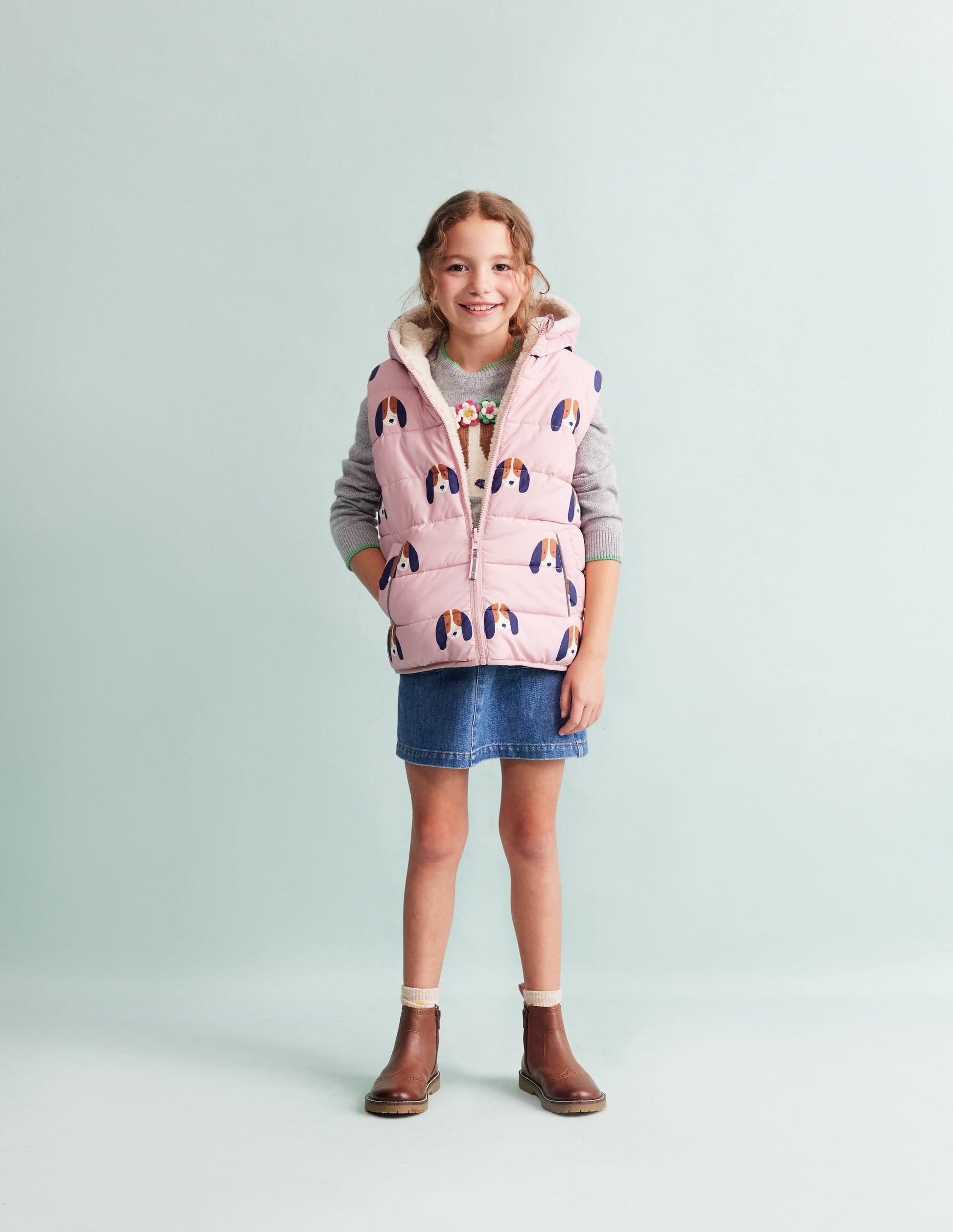 Borg Mix Reversible Gilet-Vintage Pink Pups-1