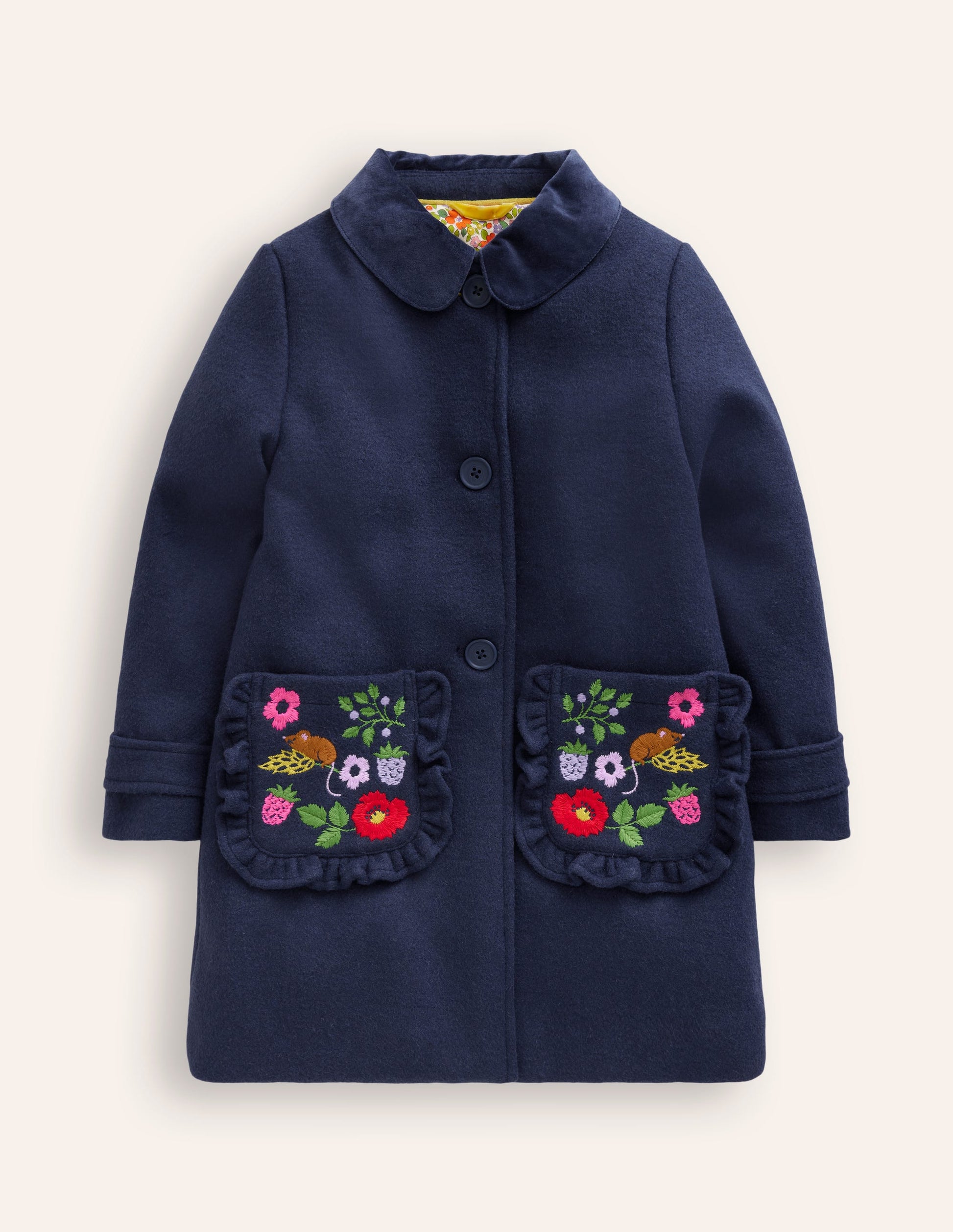Wonderful Wool Blended Coat-College Navy Embroidery-2