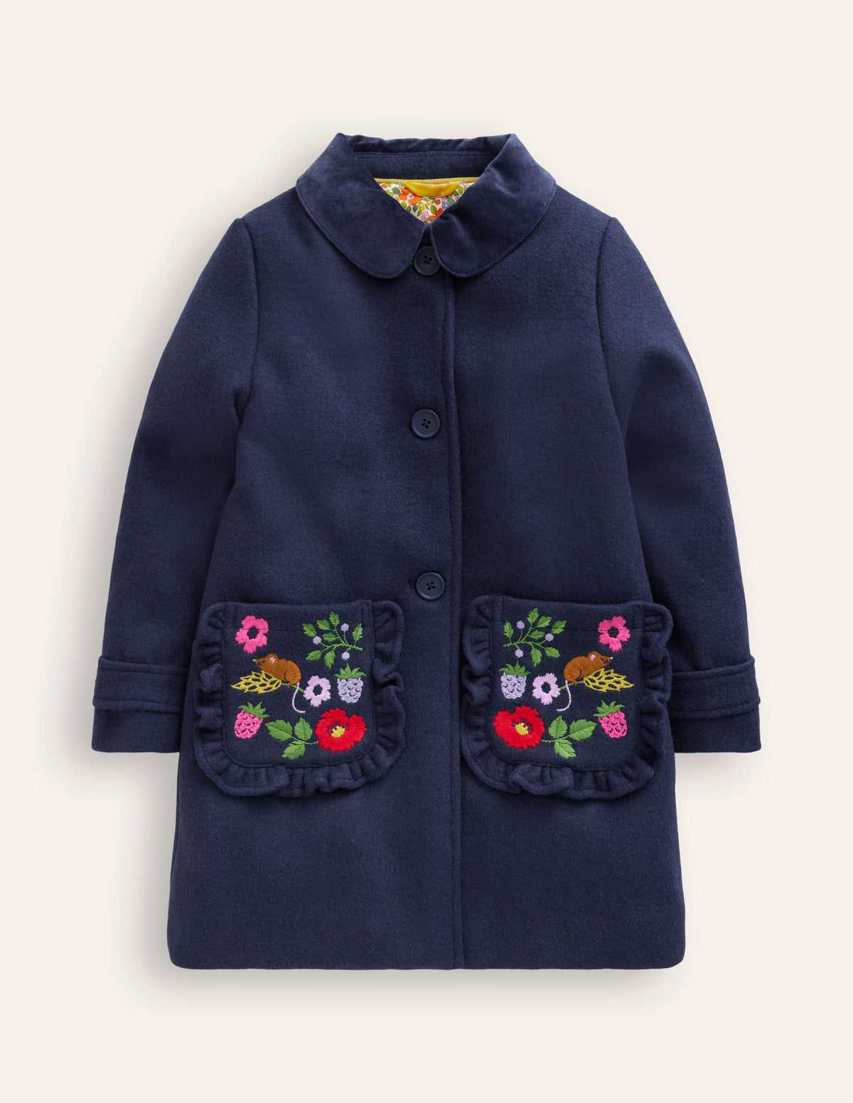Wonderful Wool Blended Coat-College Navy Embroidery - Image 2