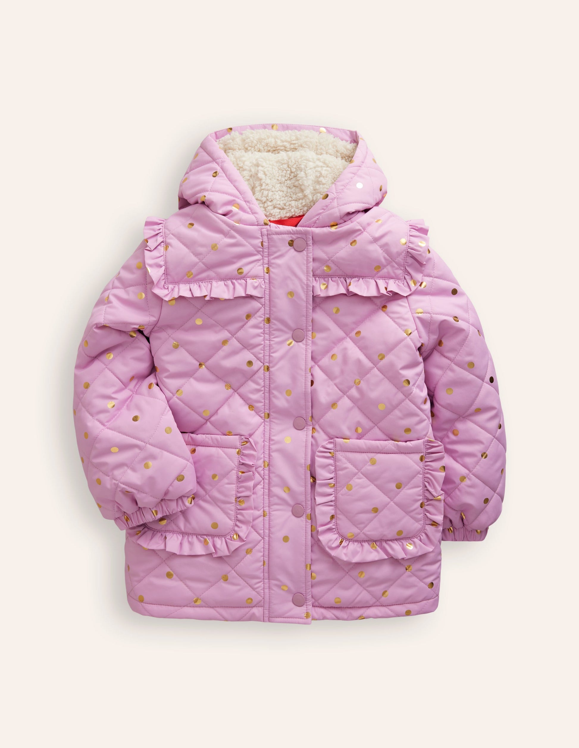 Pretty Quilted Coat-Soft Lavender Foil Spot-1