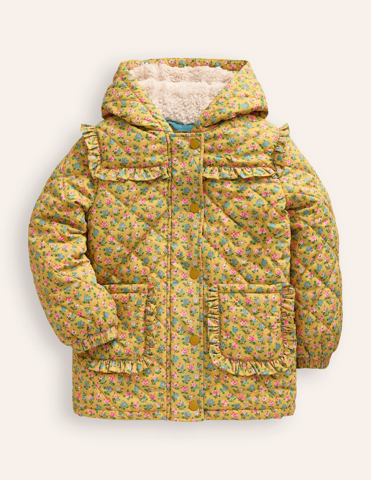 Pretty Quilted Coat-Canary Yellow Tiny Floral - Image 1
