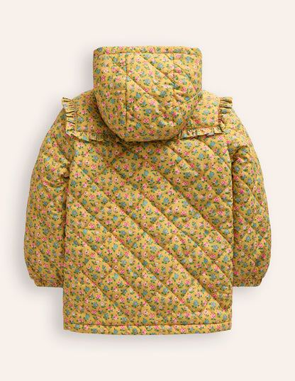Pretty Quilted Coat-Canary Yellow Tiny Floral-2