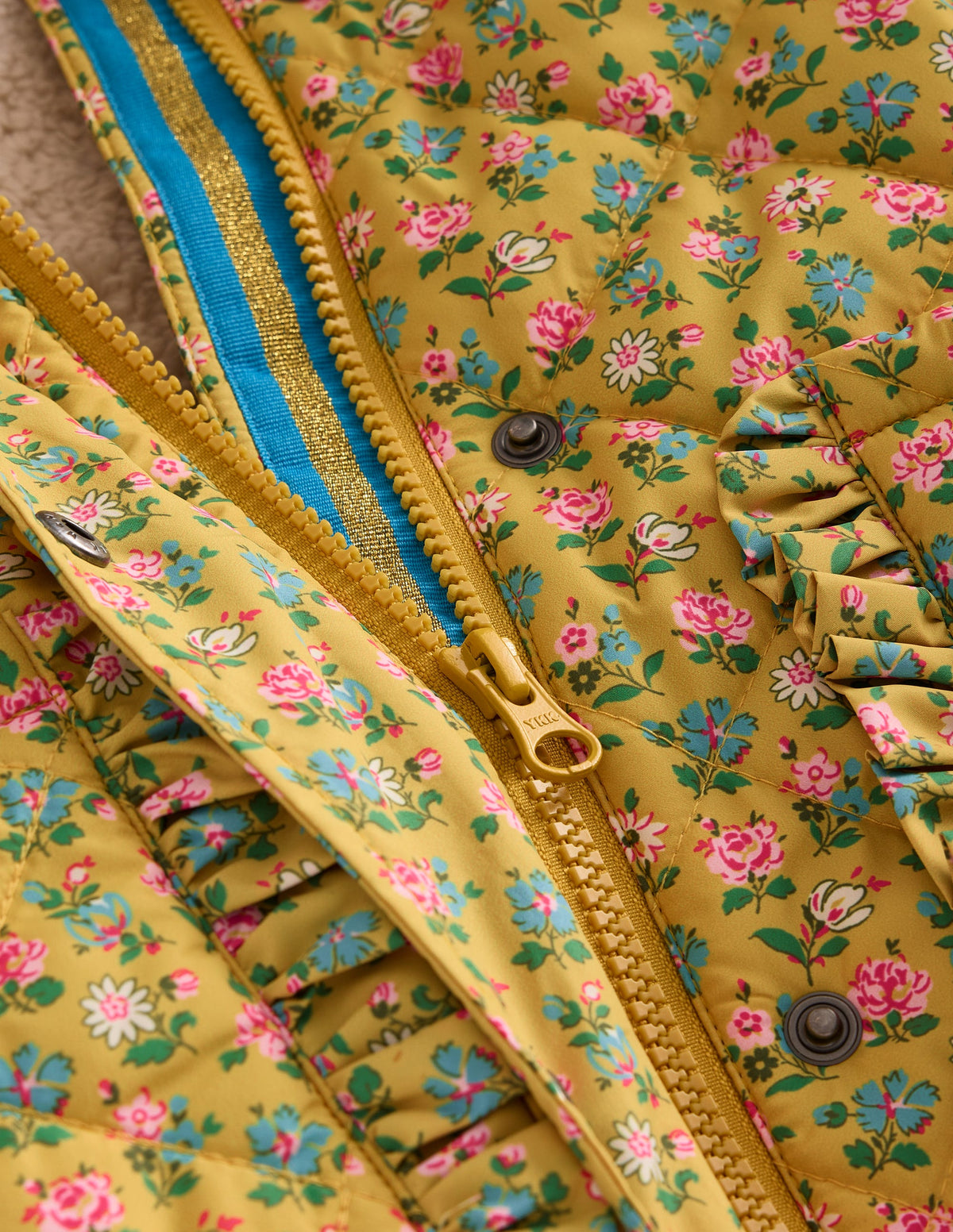 Pretty Quilted Coat-Canary Yellow Tiny Floral - Image 3