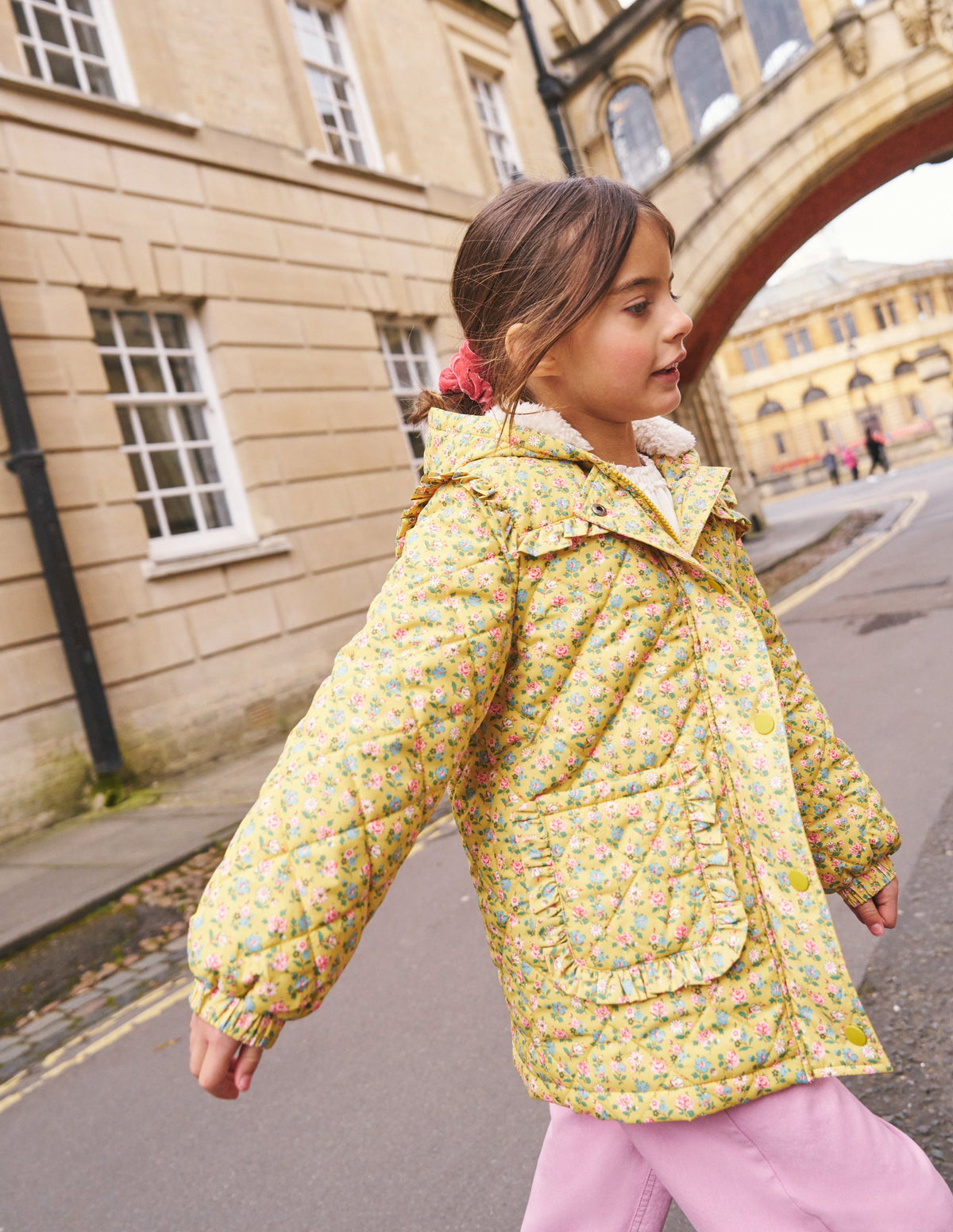 Pretty Quilted Coat-Canary Yellow Tiny Floral - Image 6