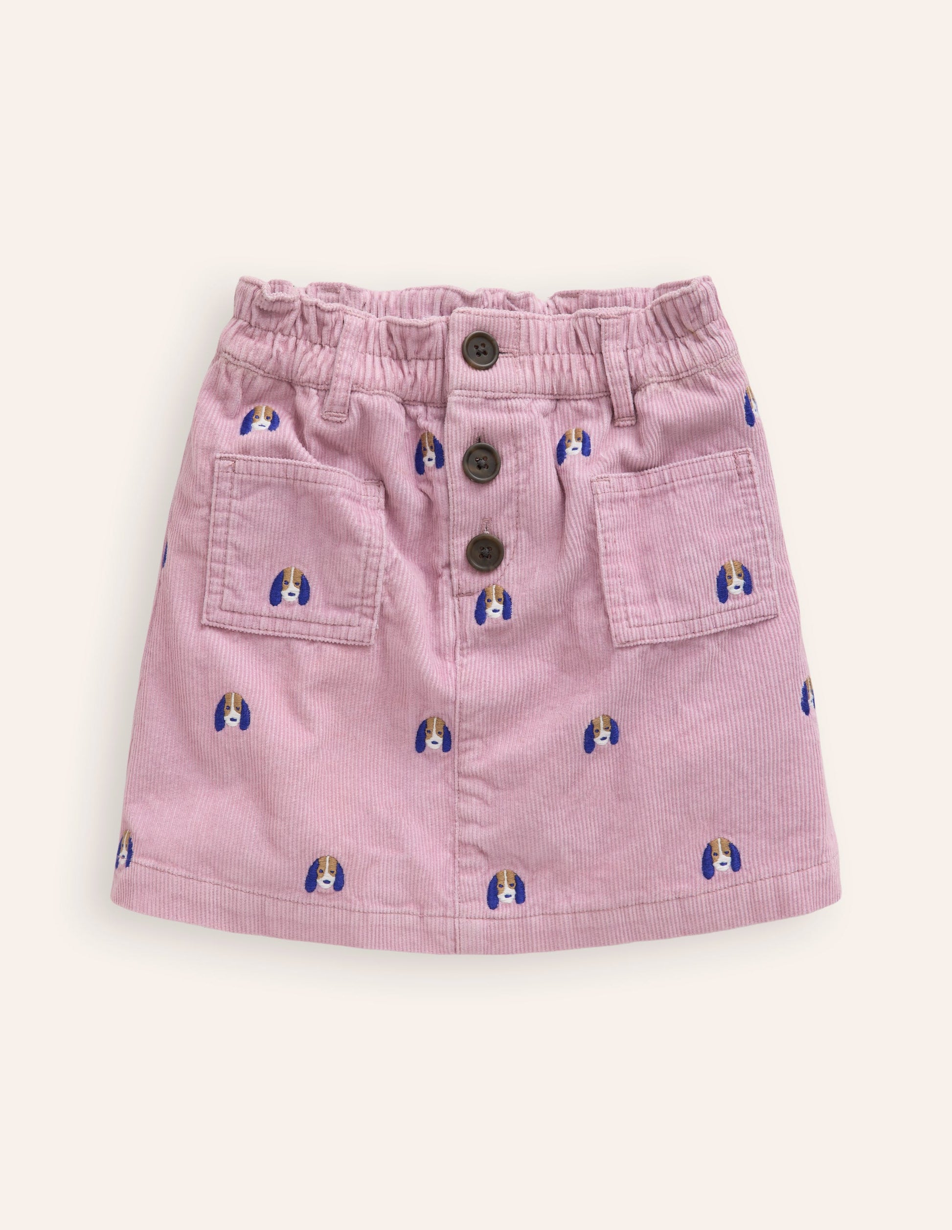 Button Pull-On Mini Skirt-Zephyr Pink Pup Embroidery-2