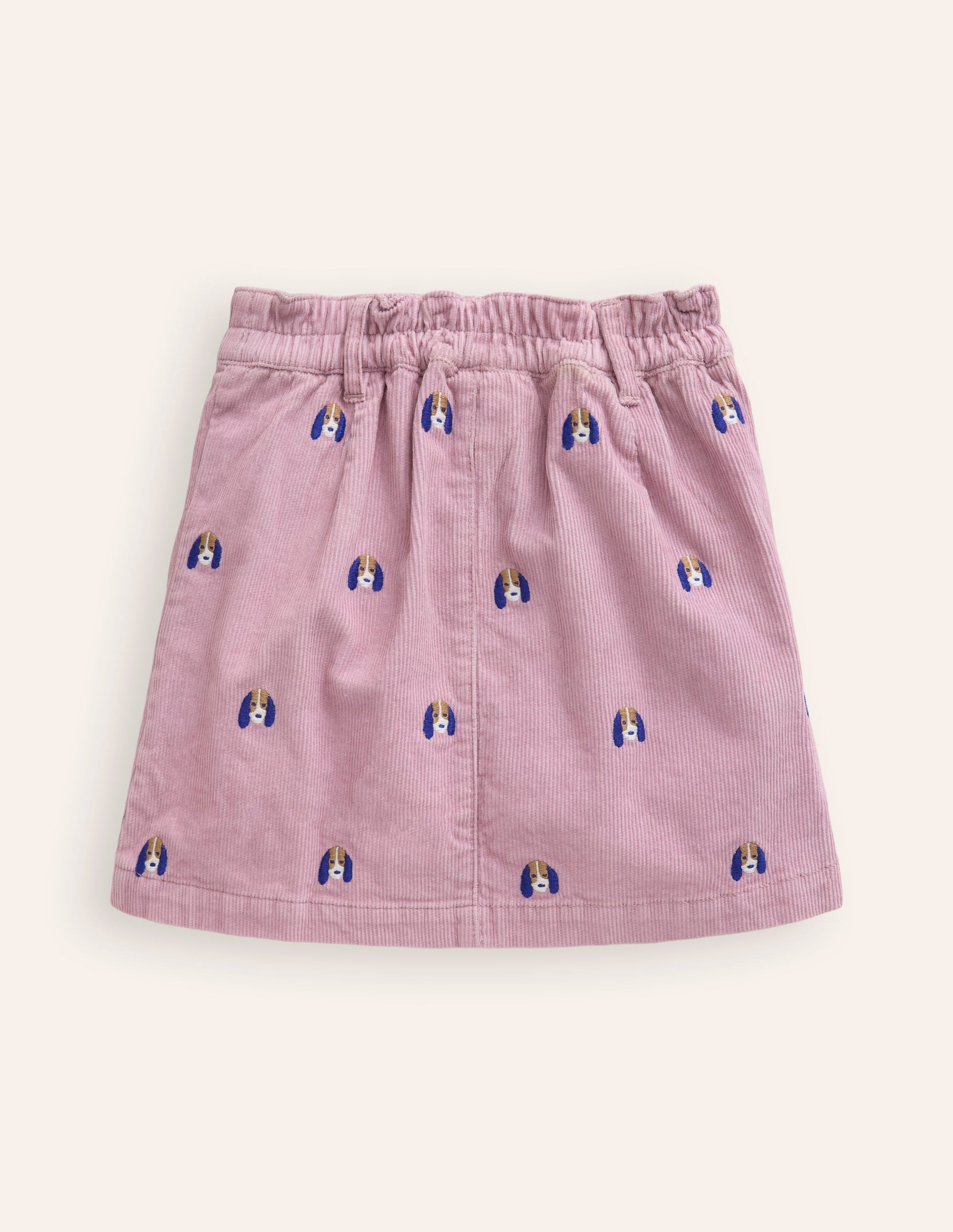 Button Pull-On Mini Skirt-Zephyr Pink Pup Embroidery-3