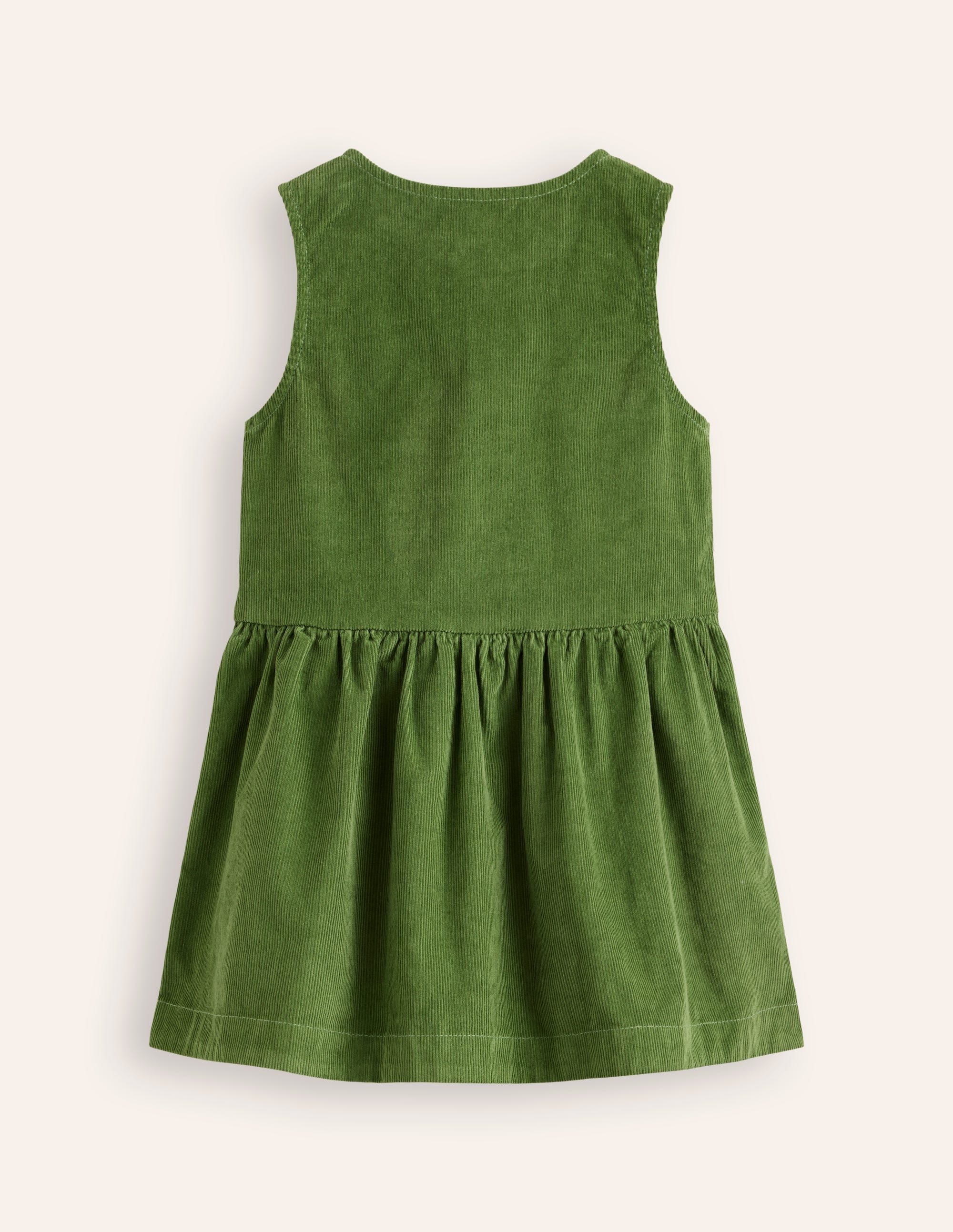 Button Through Pinafore Dress-Leaf Green Cord - Image 2