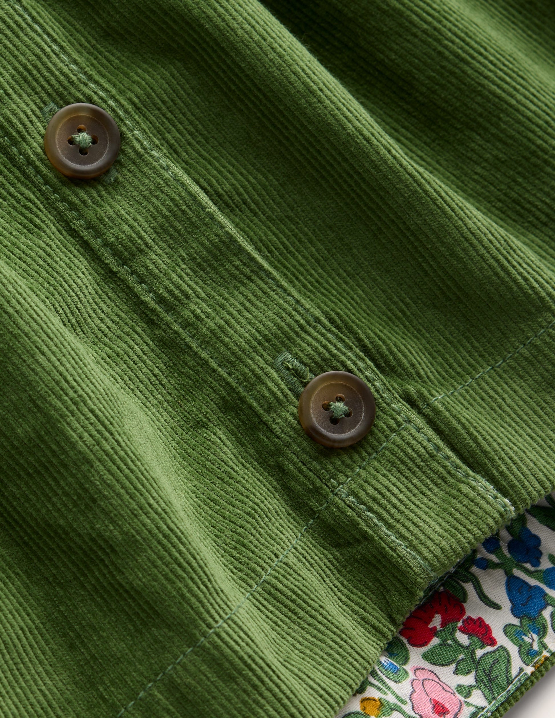 Button Through Pinafore Dress-Leaf Green Cord-3
