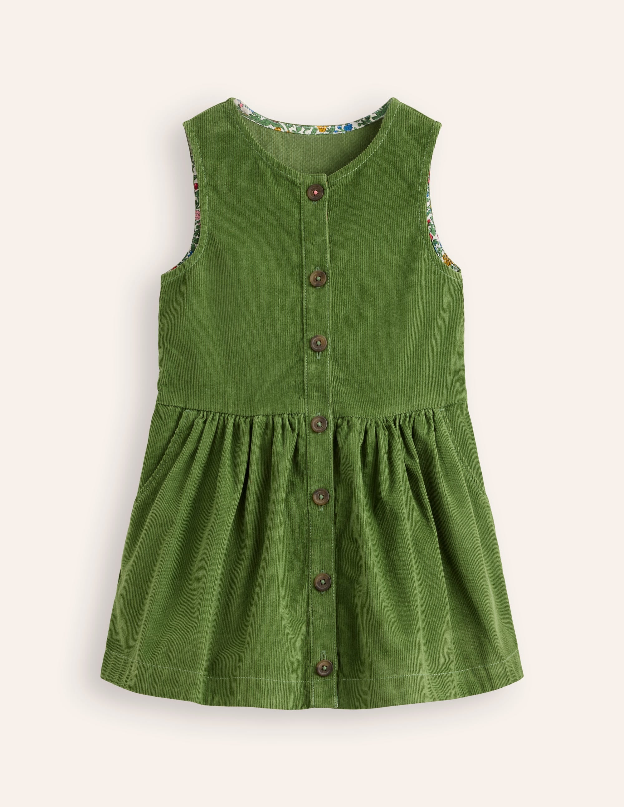 Button Through Pinafore Dress-Leaf Green Cord - Image 1