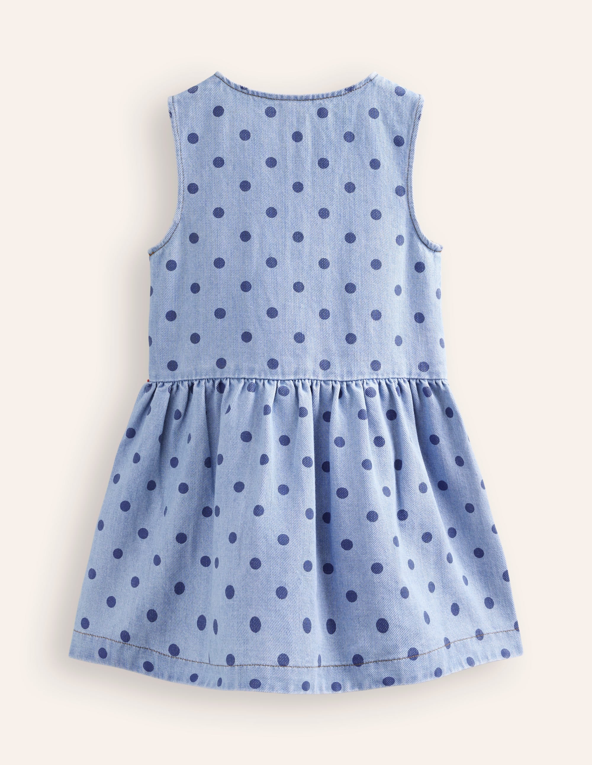 Button Through Pinafore Dress-Mid Vintage Denim Spot - Image 2