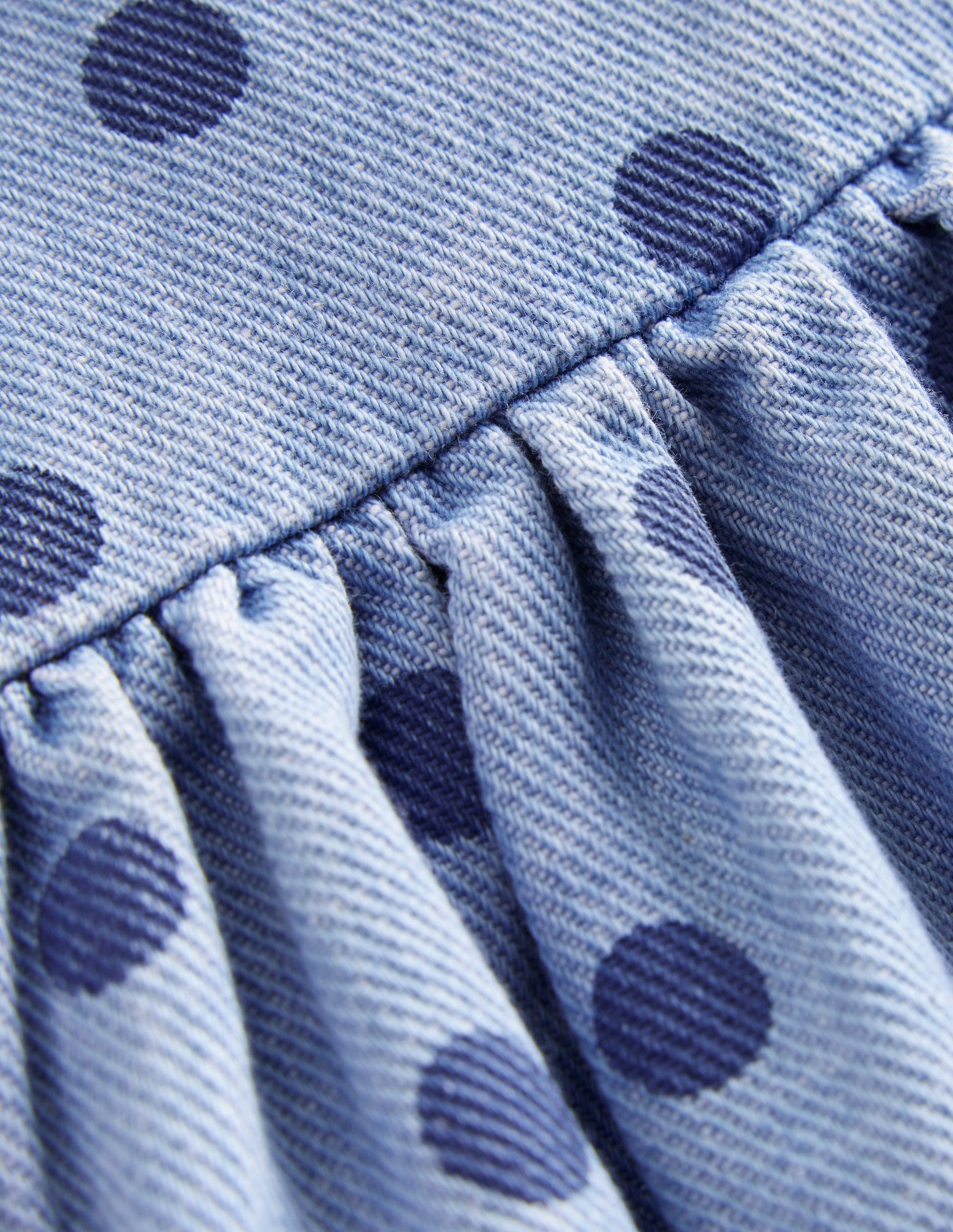Button Through Pinafore Dress-Mid Vintage Denim Spot-3