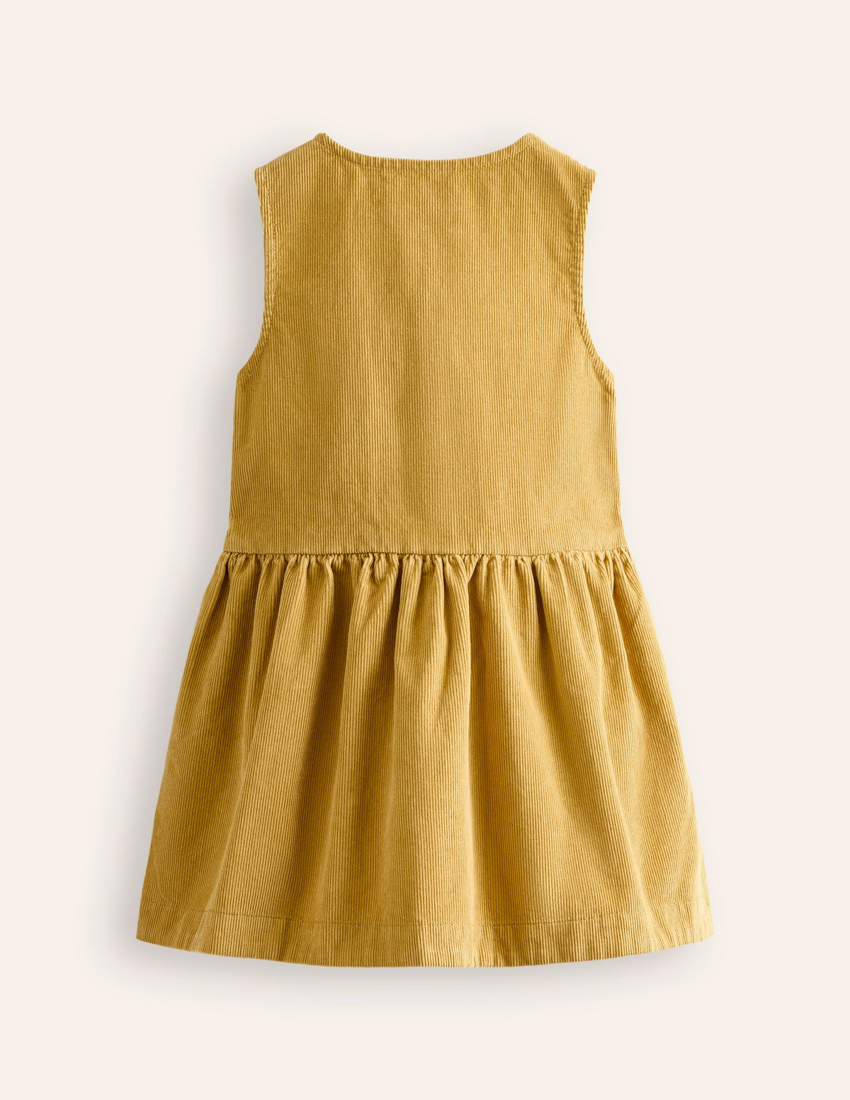 Button Through Pinafore Dress-Honeycomb Yellow Cord-2