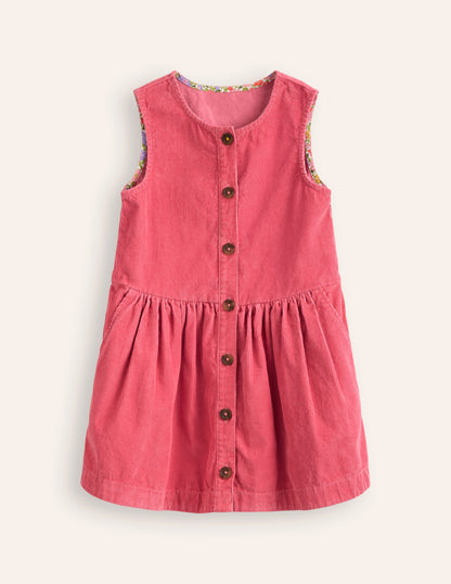 Button Through Pinafore Dress-Vintage Pink Cord-1