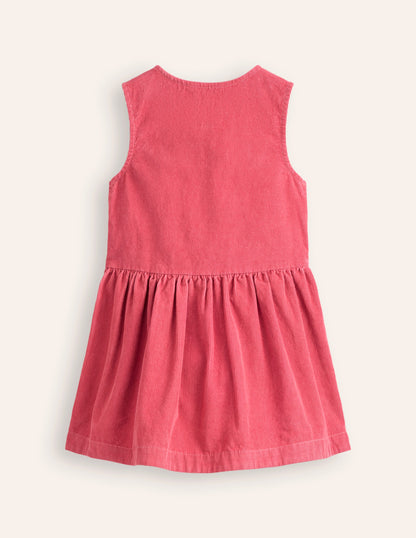 Button Through Pinafore Dress-Vintage Pink Cord-2