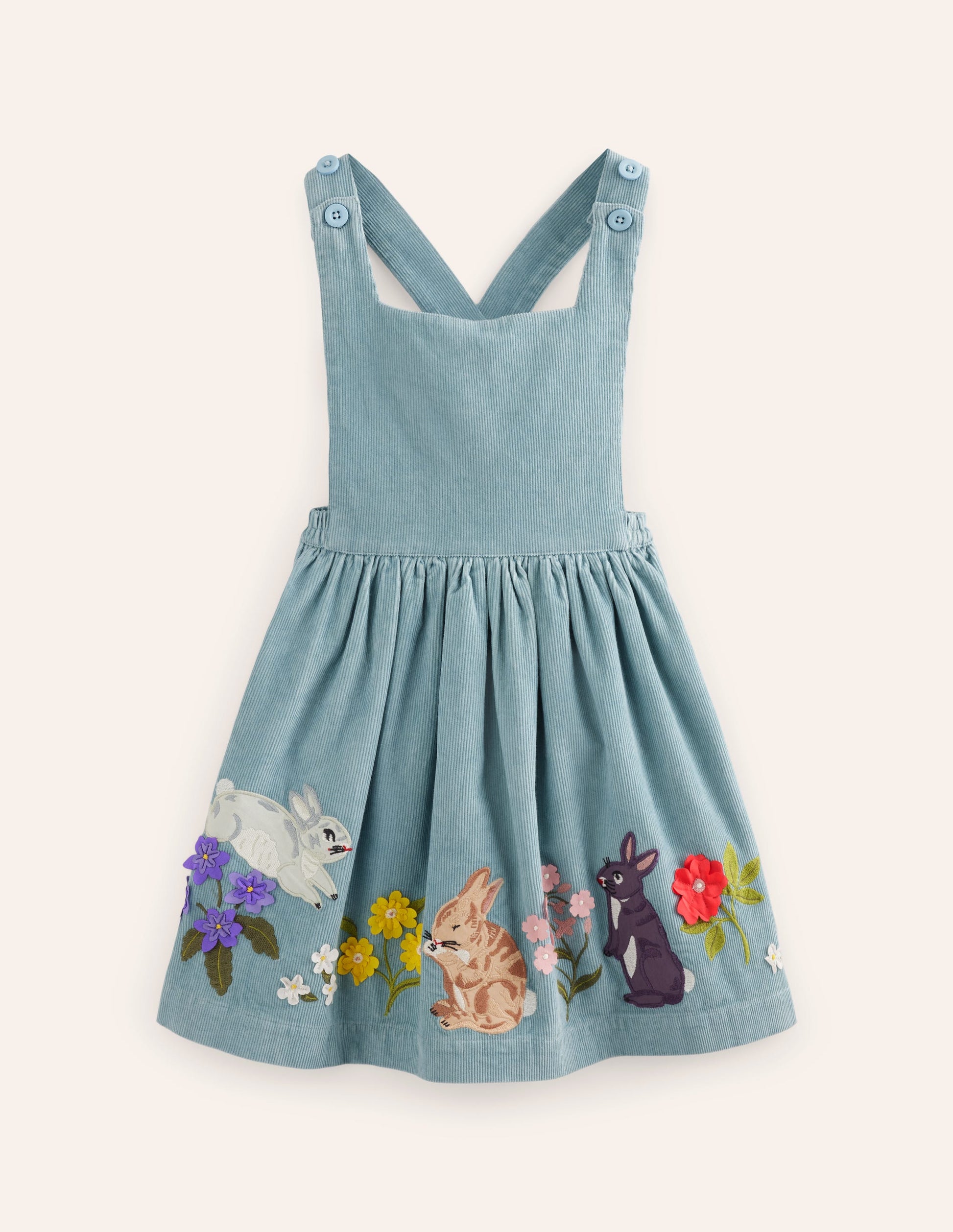 Lucilla Pinafore Dress-Vintage Blue Bunnies-1