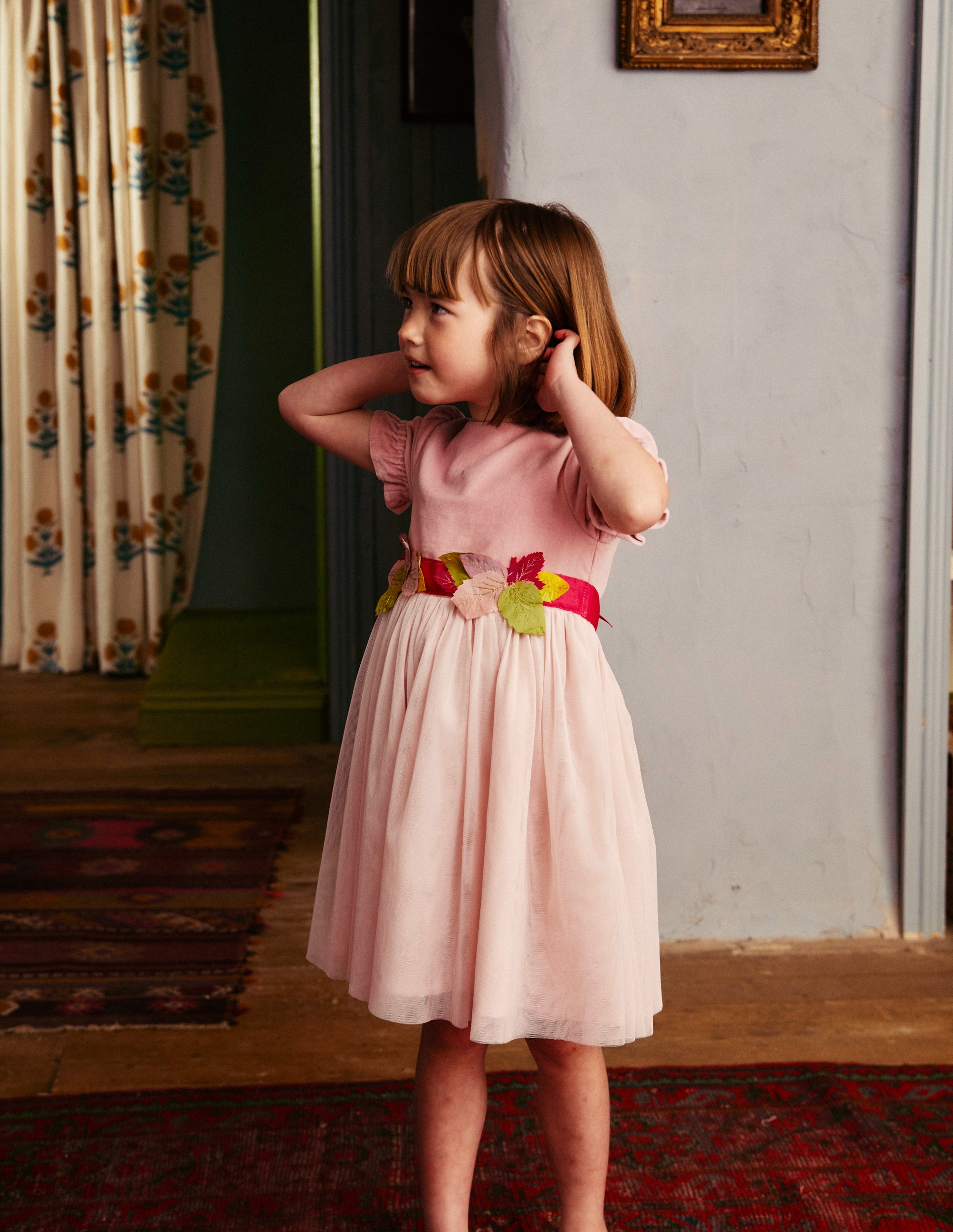 Ottilie Velvet Tulle Dress-Vintage Pink Autumn Leaves - Image 4