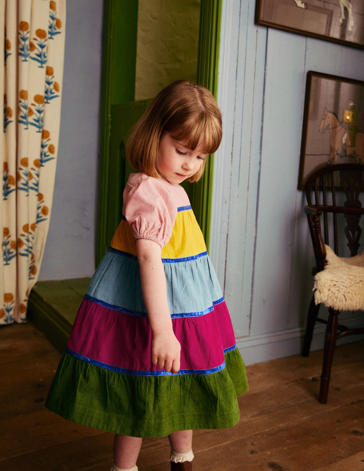 Cord Tiered Twirly Dress-Multi Rainbow-4