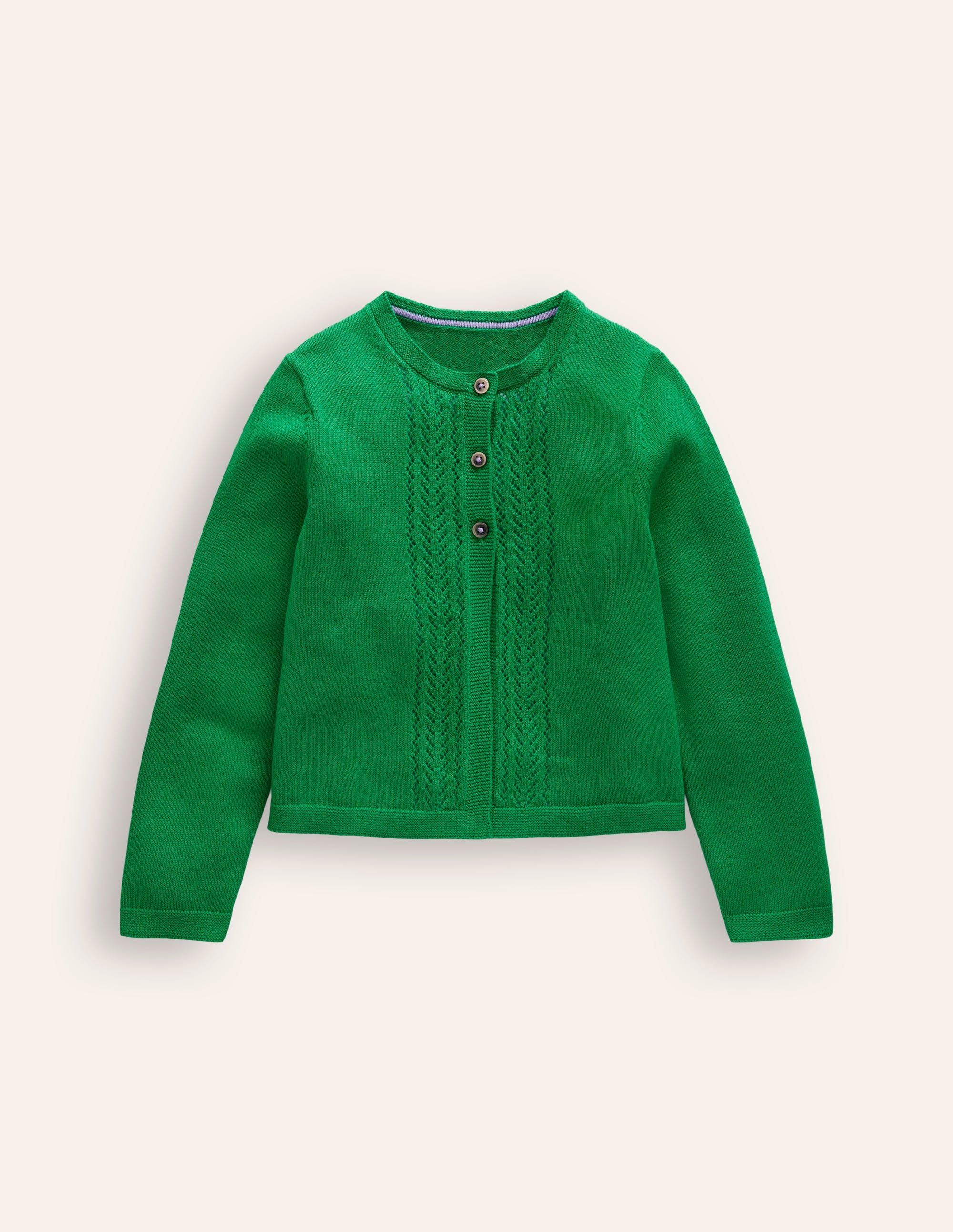 Pointelle Cotton Cardigan-Rich Emerald - Image 1