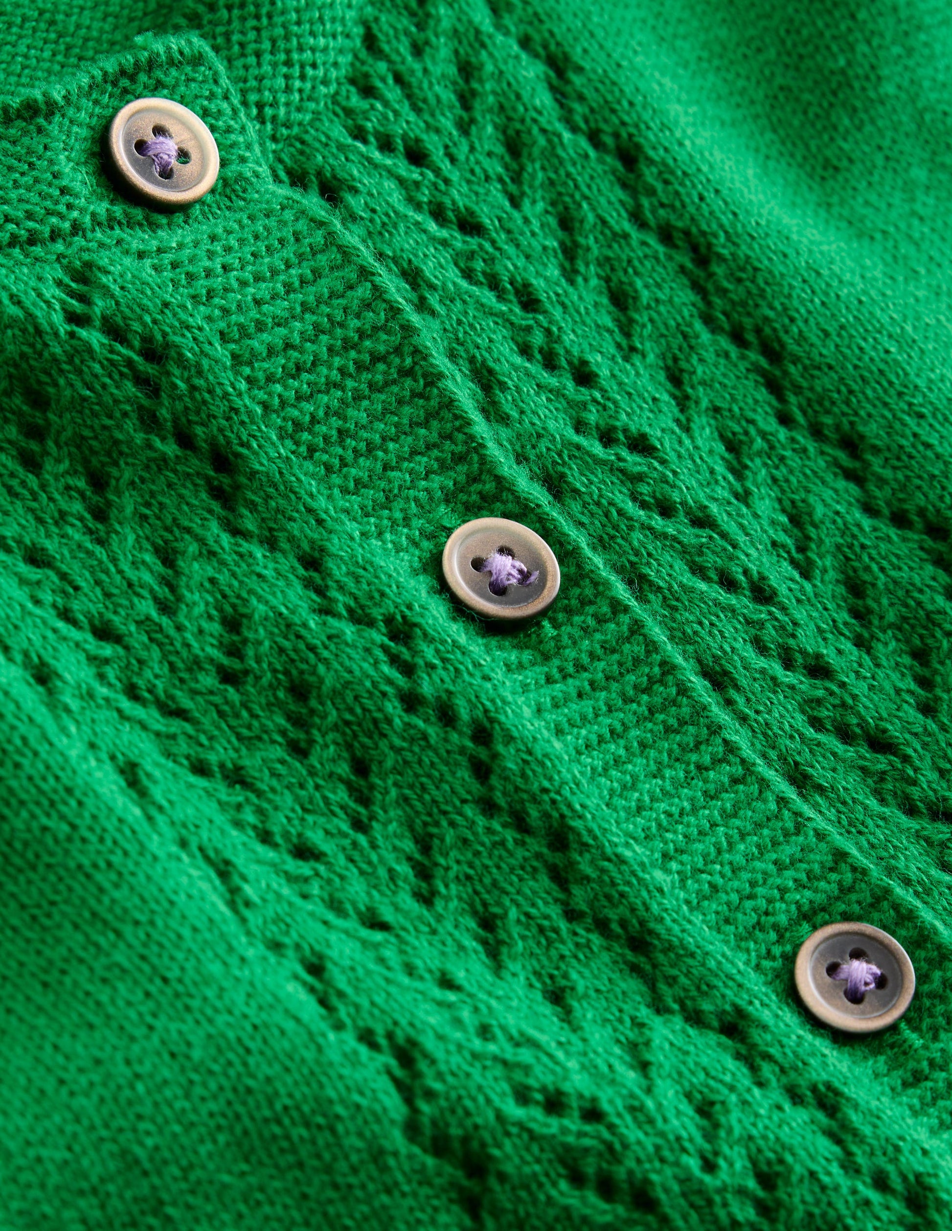 Pointelle Cotton Cardigan-Rich Emerald-3