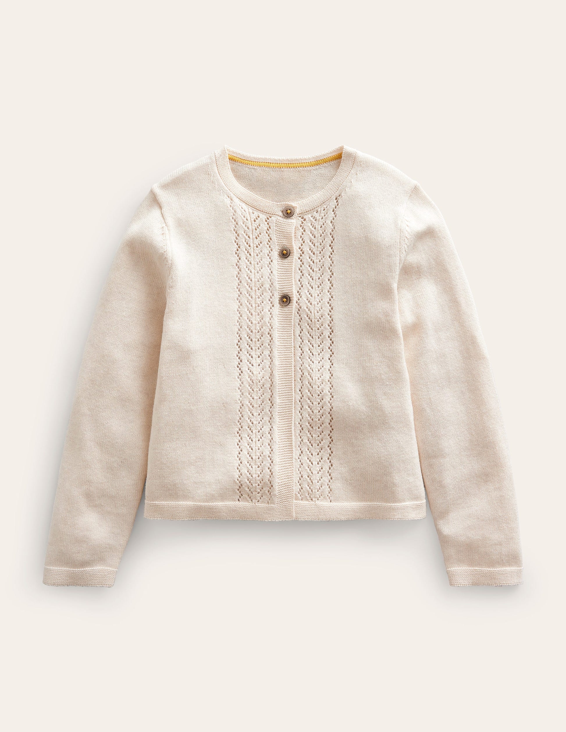 Pointelle Cotton Cardigan-Ecru-1