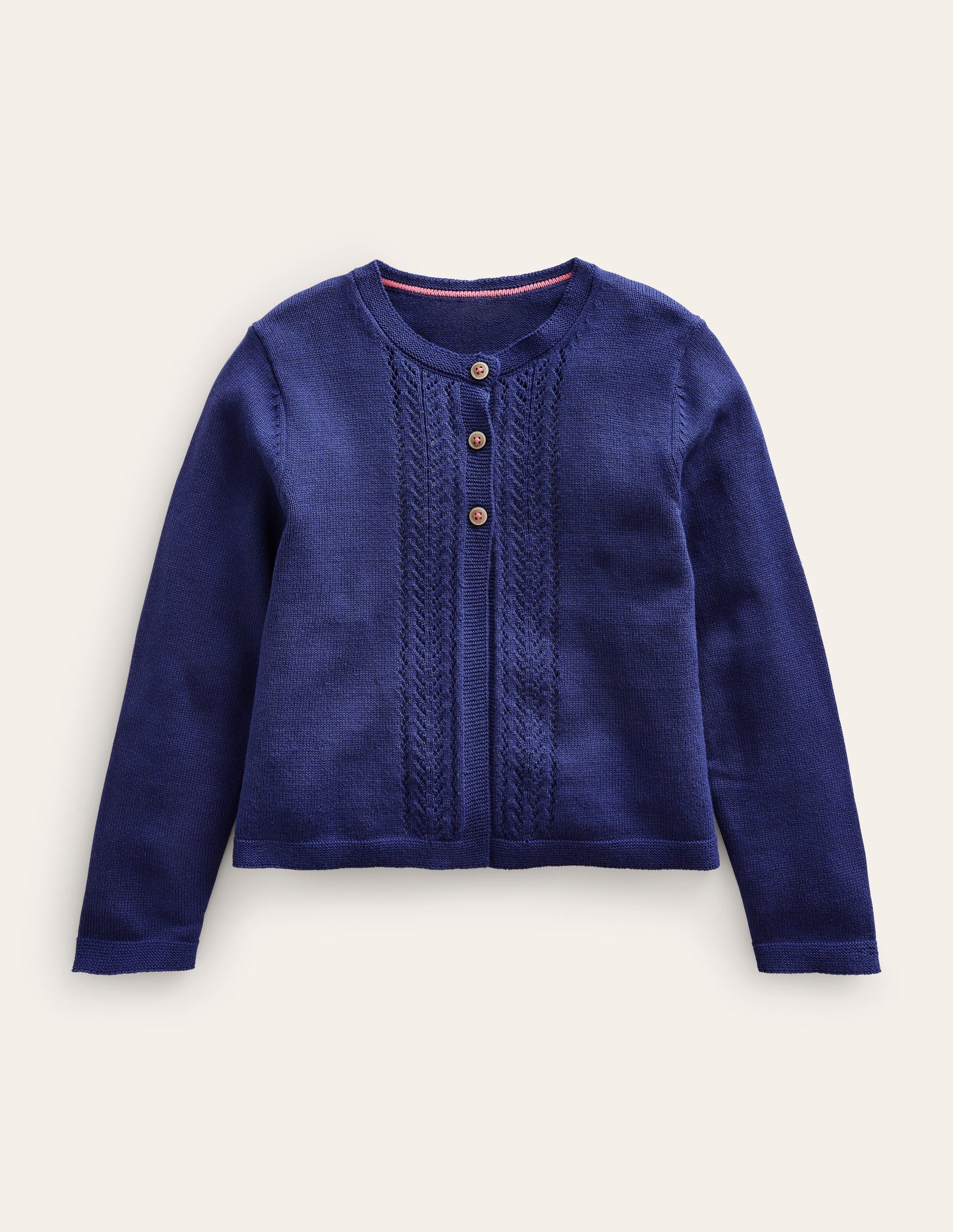 Pointelle Cotton Cardigan-College Navy-1