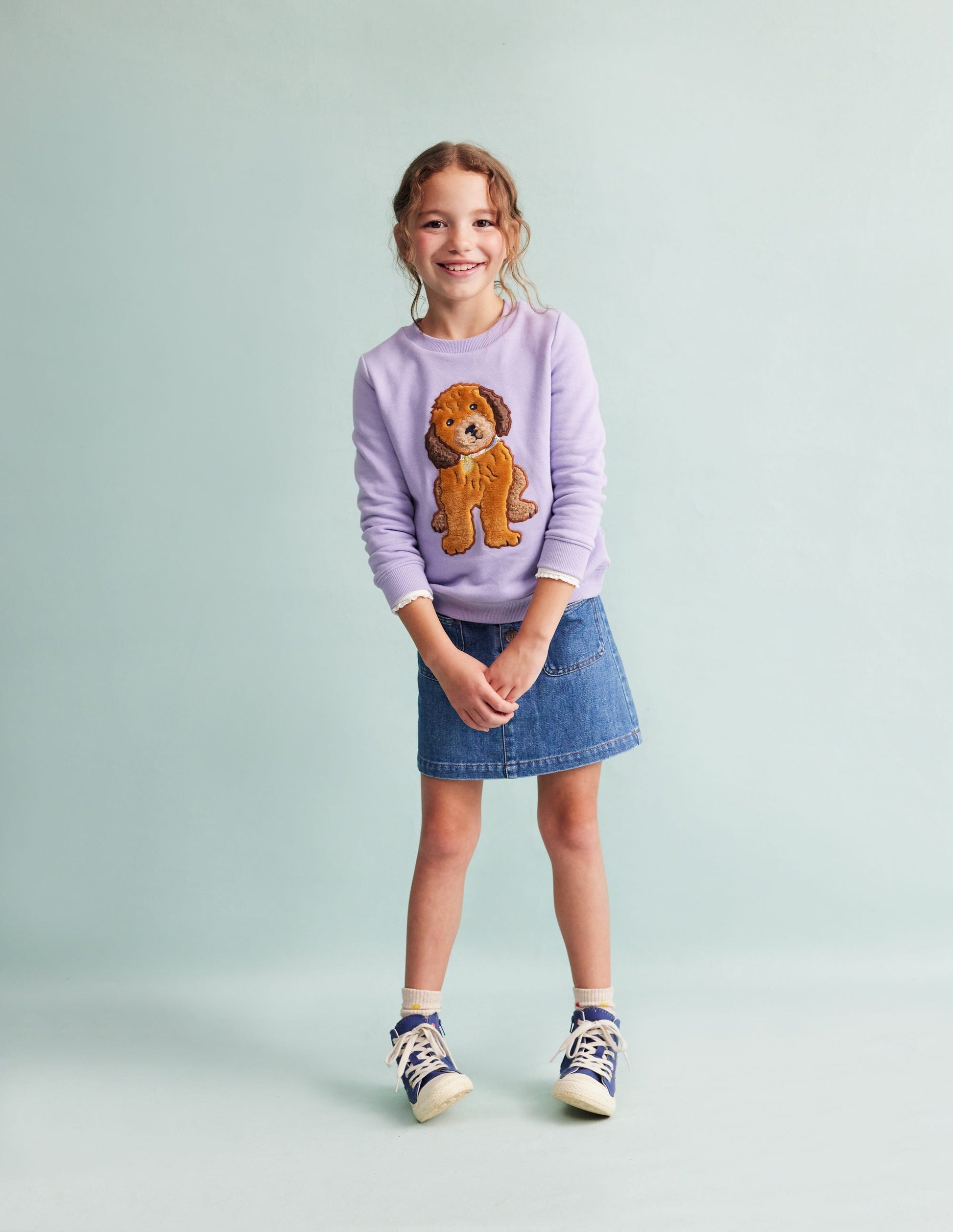 Appliqué Sweatshirt-Misty Lavender Dog-1