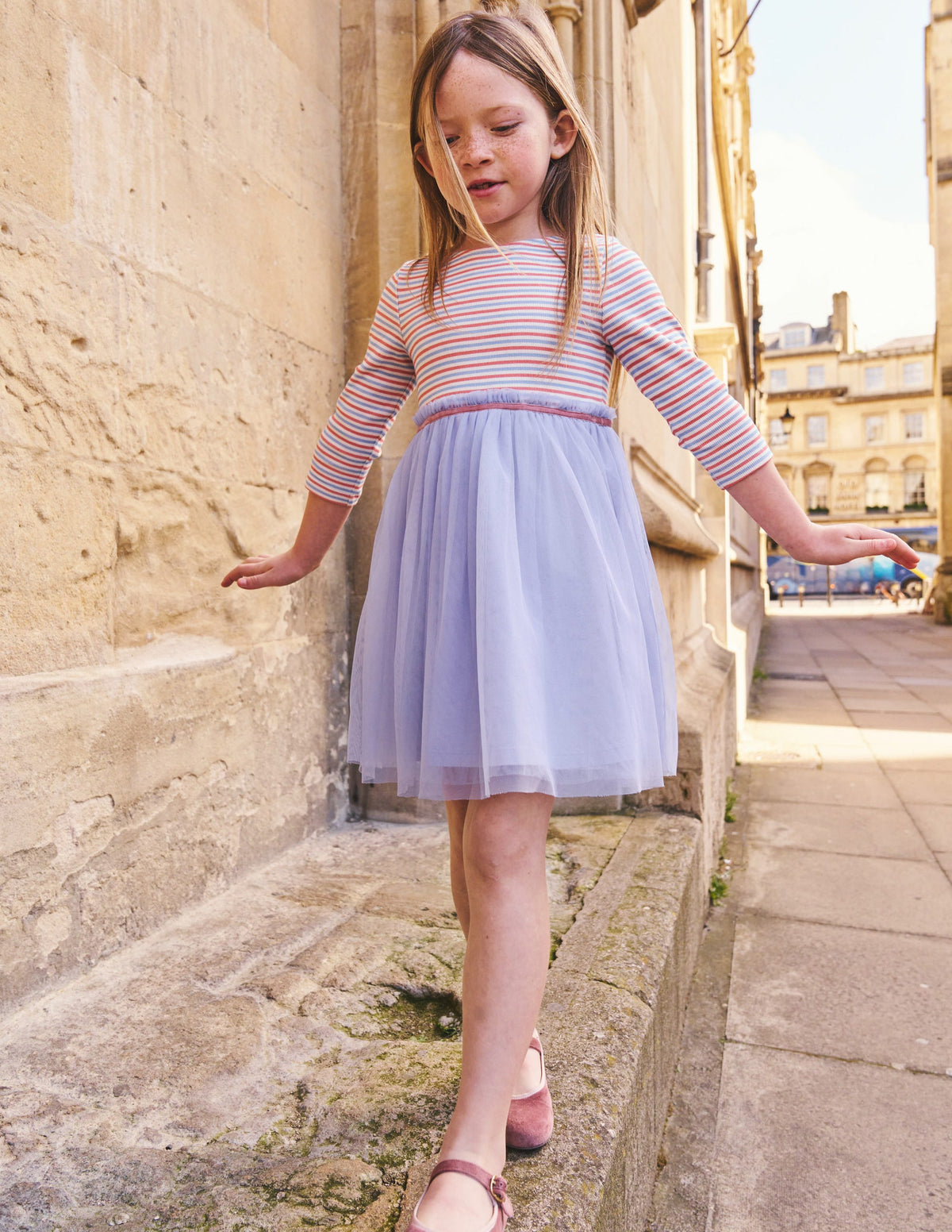 Rib Jersey Tulle Dress-Purple - Image 4