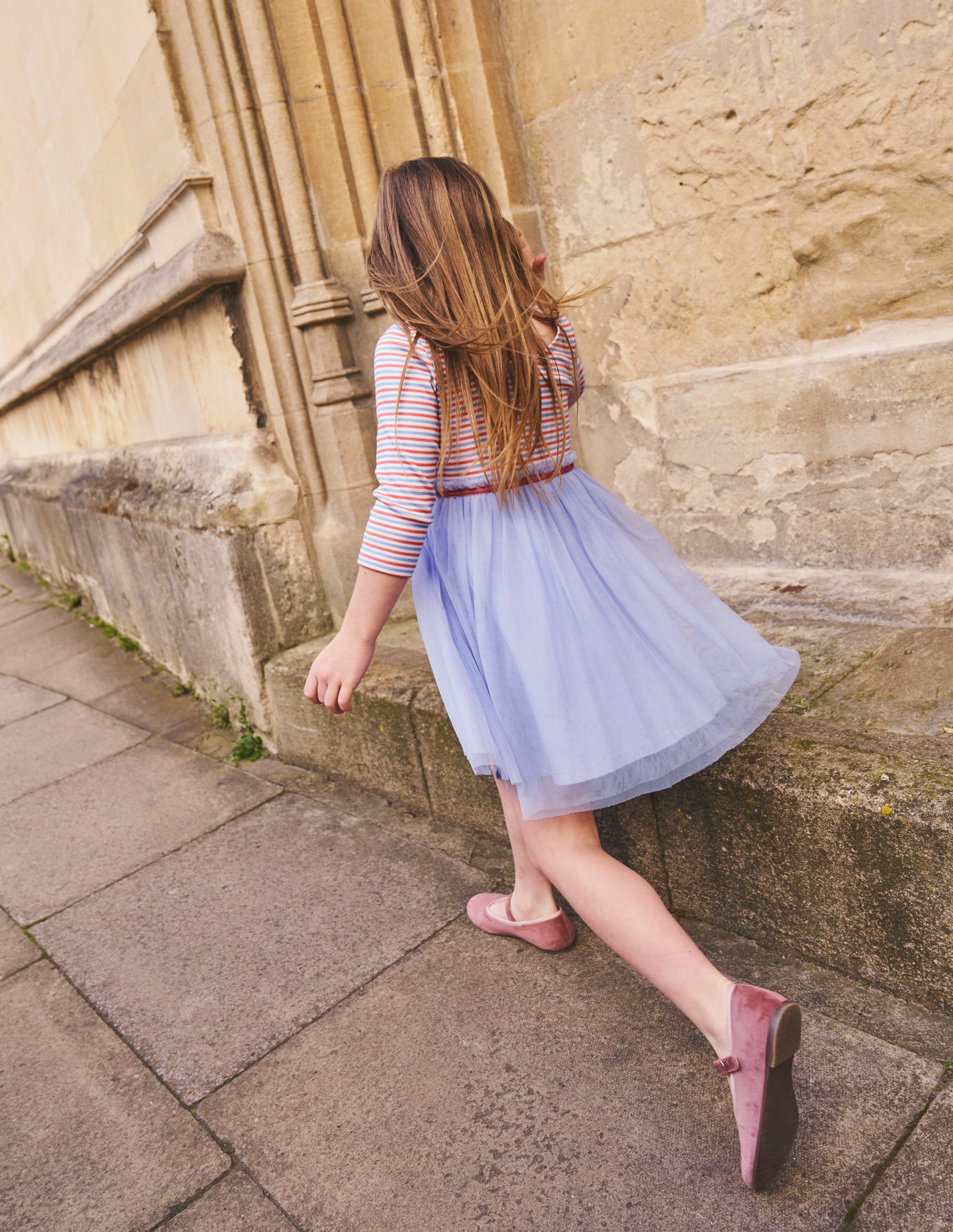 Rib Jersey Tulle Dress-Purple - Image 5