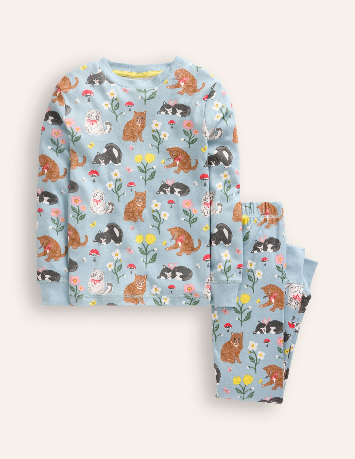 Snug Long John Pyjamas-Turquoise Cats - Image 1