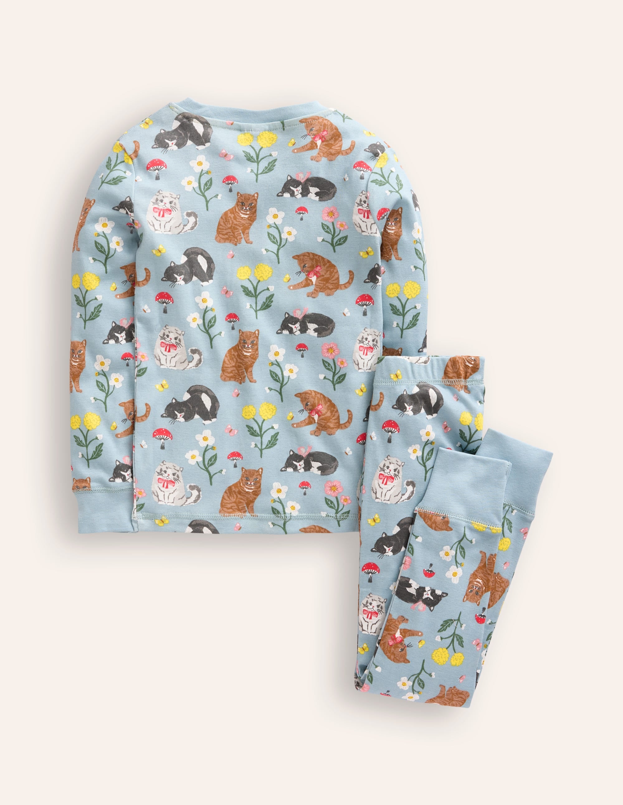 Snug Long John Pyjamas-Turquoise Cats - Image 2