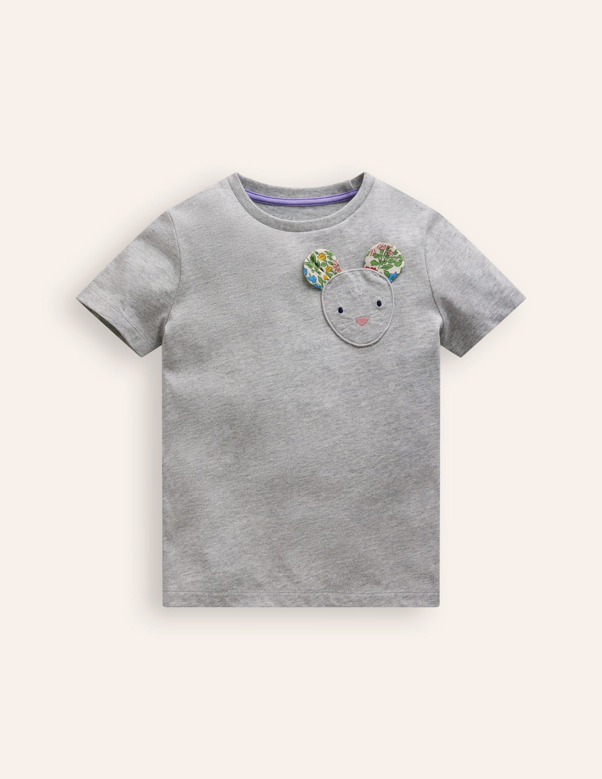 Appliqué Motif T-shirt-Grey Marl-4