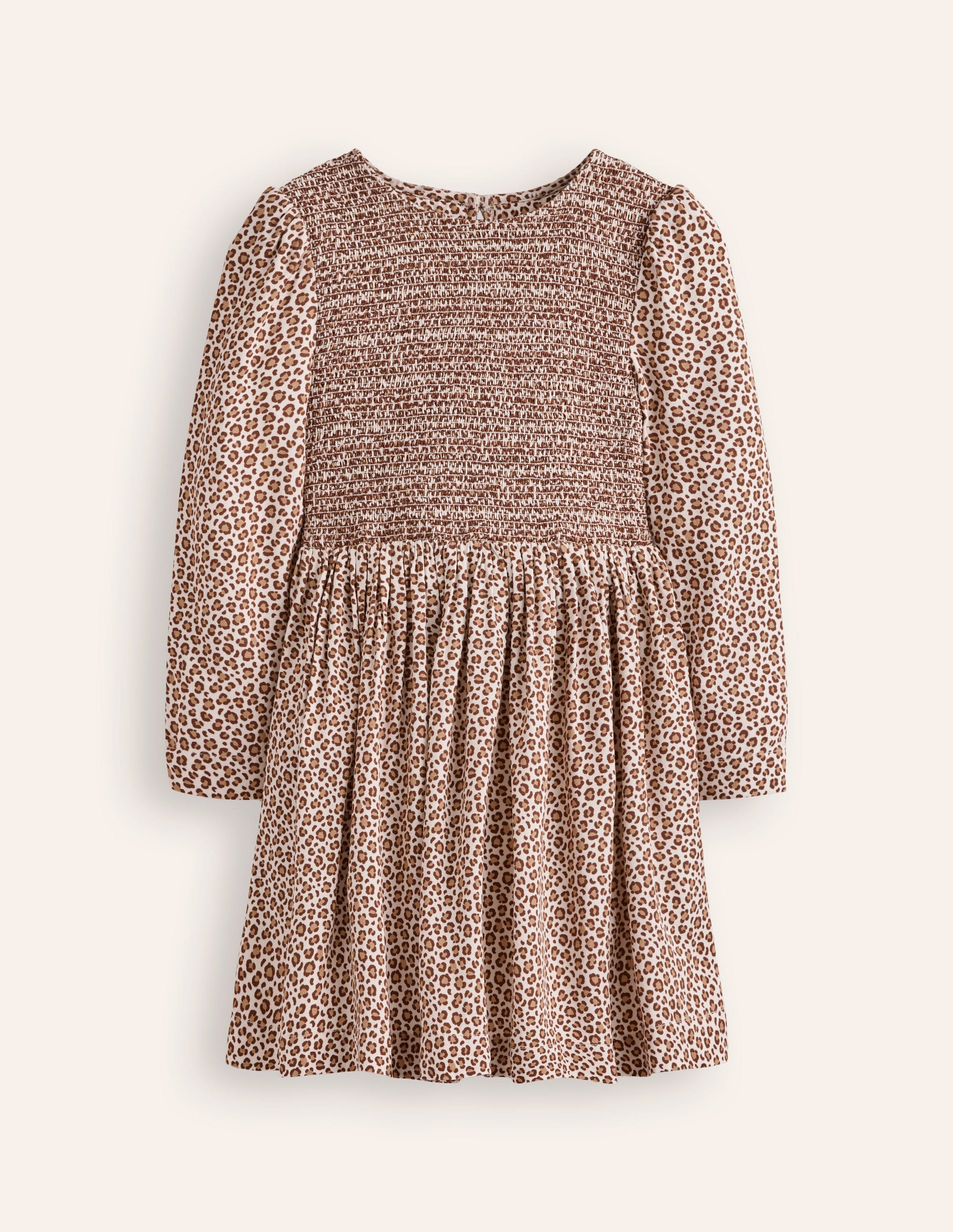 Shirred Bodice Woven Dress-Brown Leopard Print-1