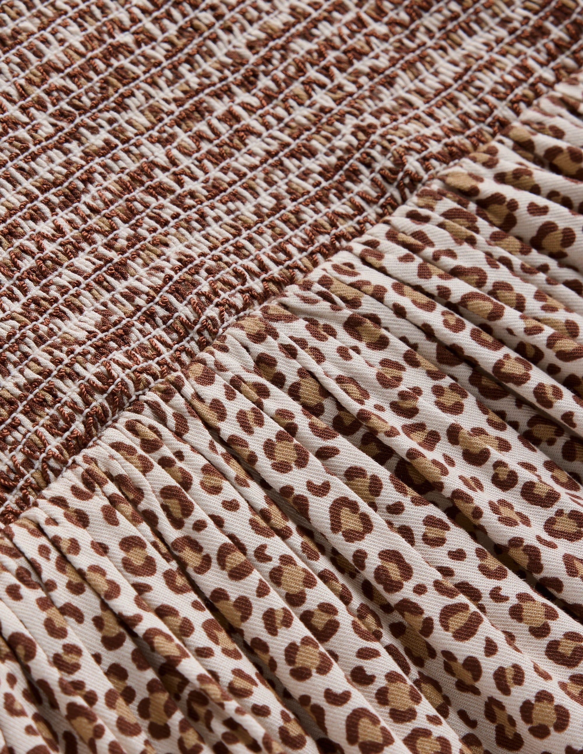 Shirred Bodice Woven Dress-Brown Leopard Print - Image 3